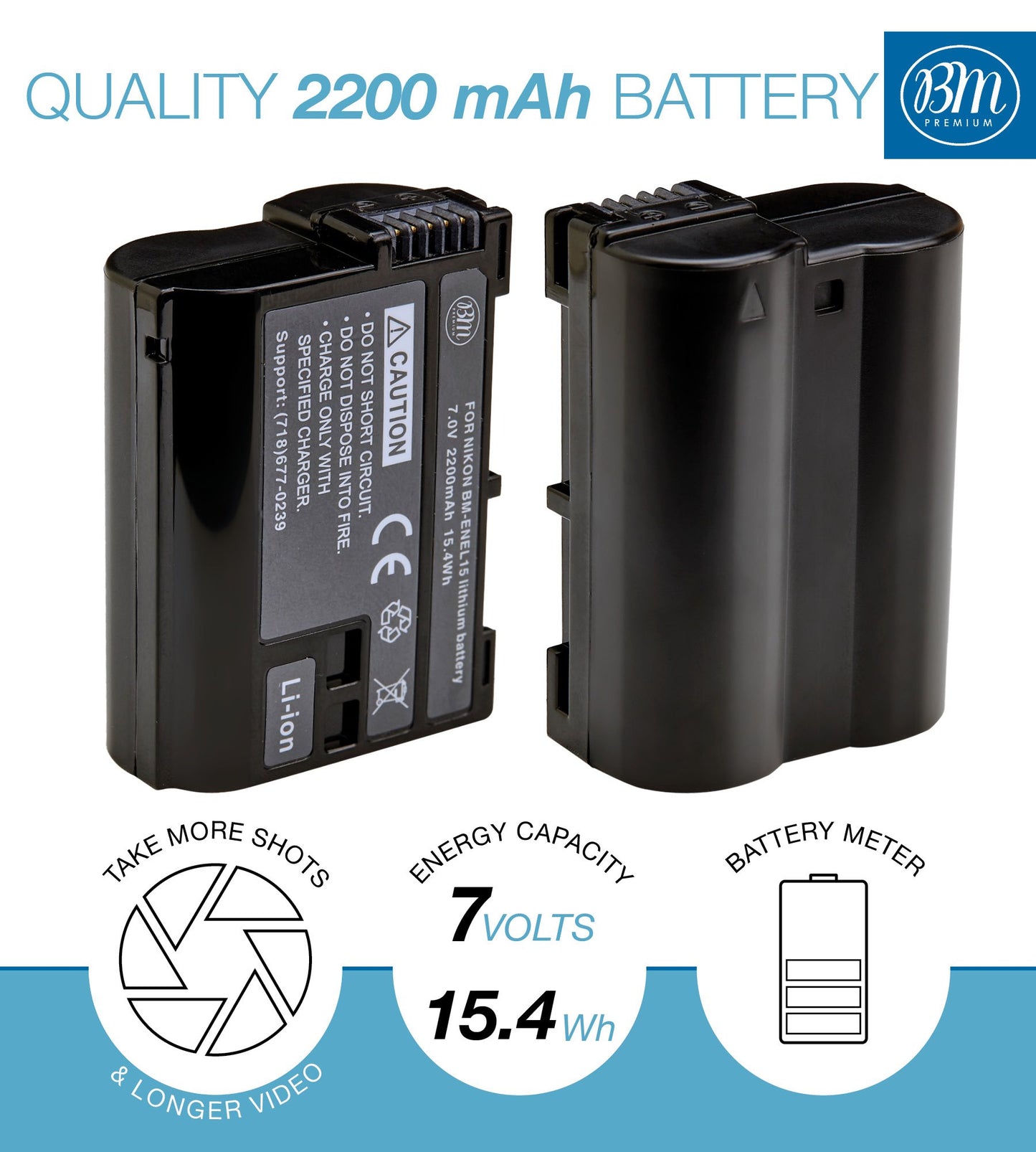 BM Premium 2 Pack of EN-EL15B Batteries and Dual Battery Charger for Nikon Z6, Z7, D850, D7500, 1 V1, D500, D600, D610, D750, D800, D800E, D810, D810A, D7000, D7100, D7200 Digital Cameras