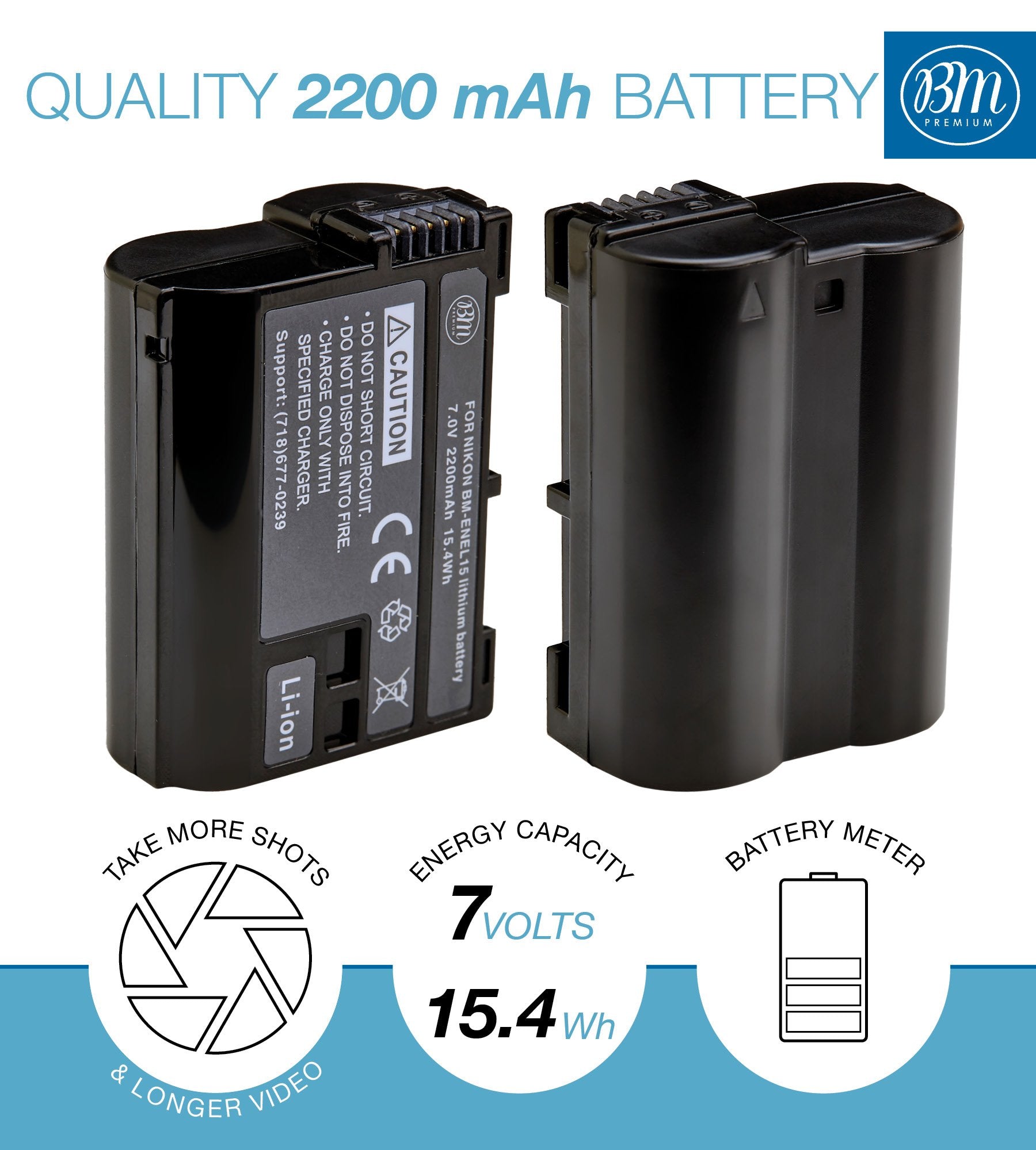 BM Premium 2 Pack of EN-EL15B Batteries and Dual Battery Charger for Nikon Z6, Z7, D850, D7500, 1 V1, D500, D600, D610, D750, D800, D800E, D810, D810A, D7000, D7100, D7200 Digital Cameras