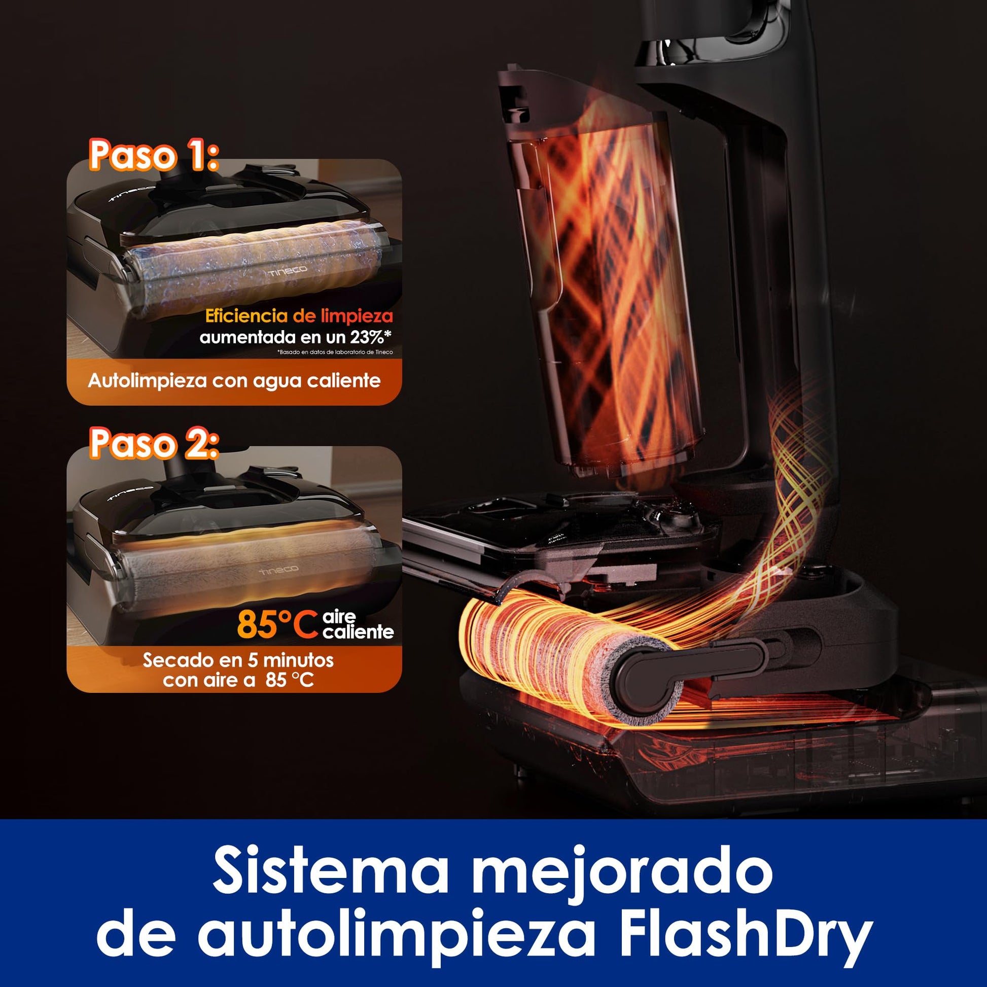 Aspiradora Inalámbrica Tineco Floor One S7 Stretch Ultra Horizontal 180° Negro con Autonomía de 50 Minutos y Autolimpieza FlashDry a 85 °C