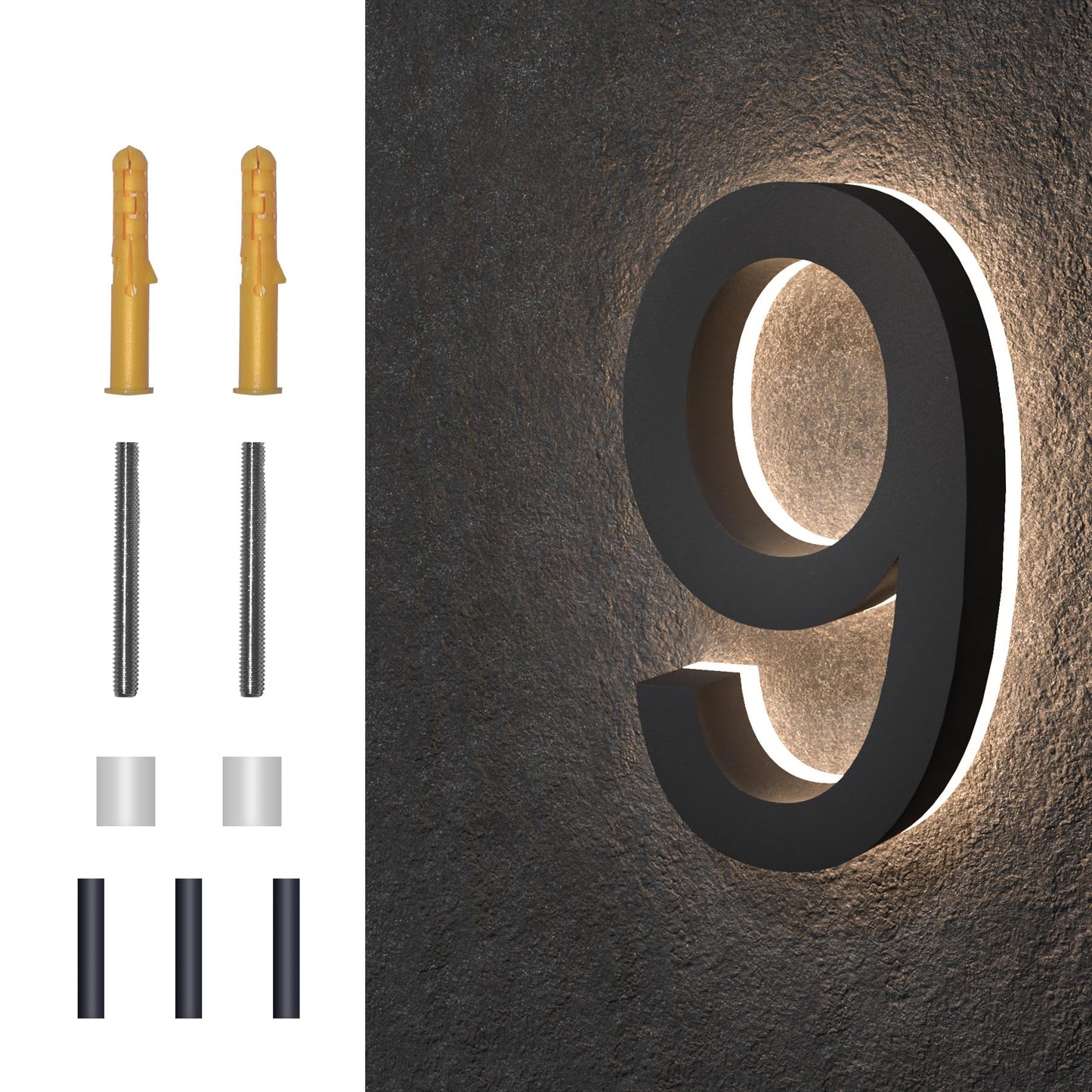 Números de Casa MIDIT Acero Inoxidable Retroiluminados LED Impermeables 7 Pulgadas