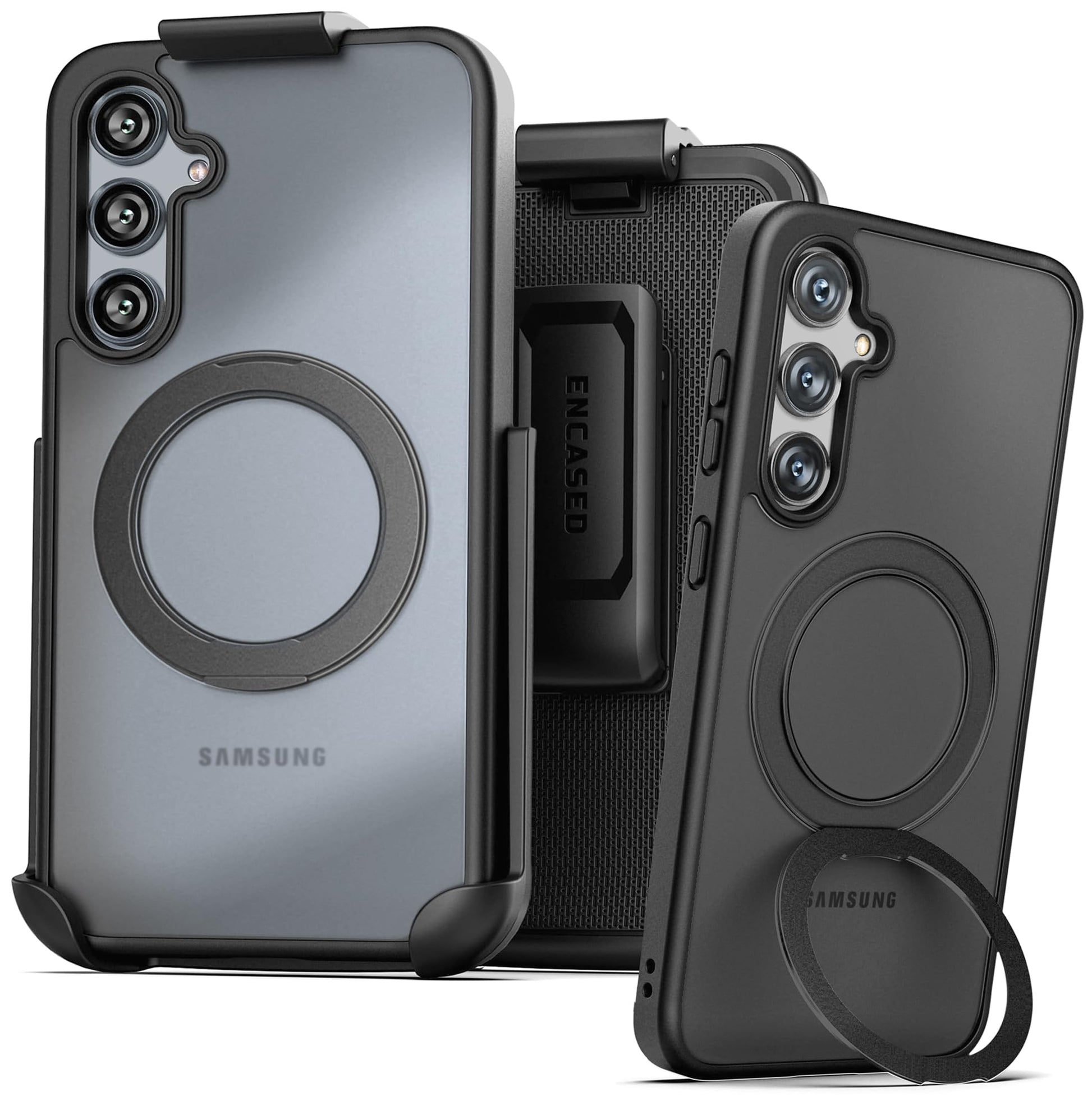 Funda para Cinturón Encased Samsung Galaxy S24 FE escarcha negro con Clip y Soporte Magnético Giratorio 360 Compatible MagSafe Versión 2024