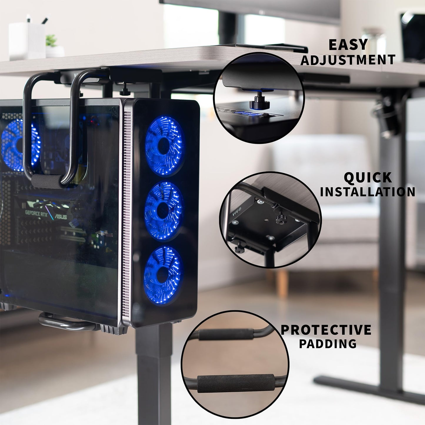 Soporte Ajustable para PC Vivo Negro con Bloqueo Seguro