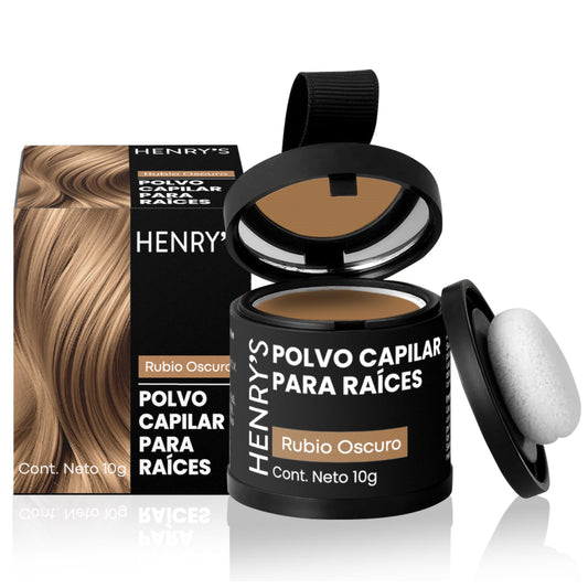 Henrys Polvo para Retocar Raíces Rubio Oscuro, Rellena Zonas Escasas, Define la Línea del Cabello y Cubre el Crecimiento de Raíces al Instante y en Cualquier Momento, Fibras Capilares Hairline Powder. Calvicie, Caida de Cabello o falta de Volumen para Muj
