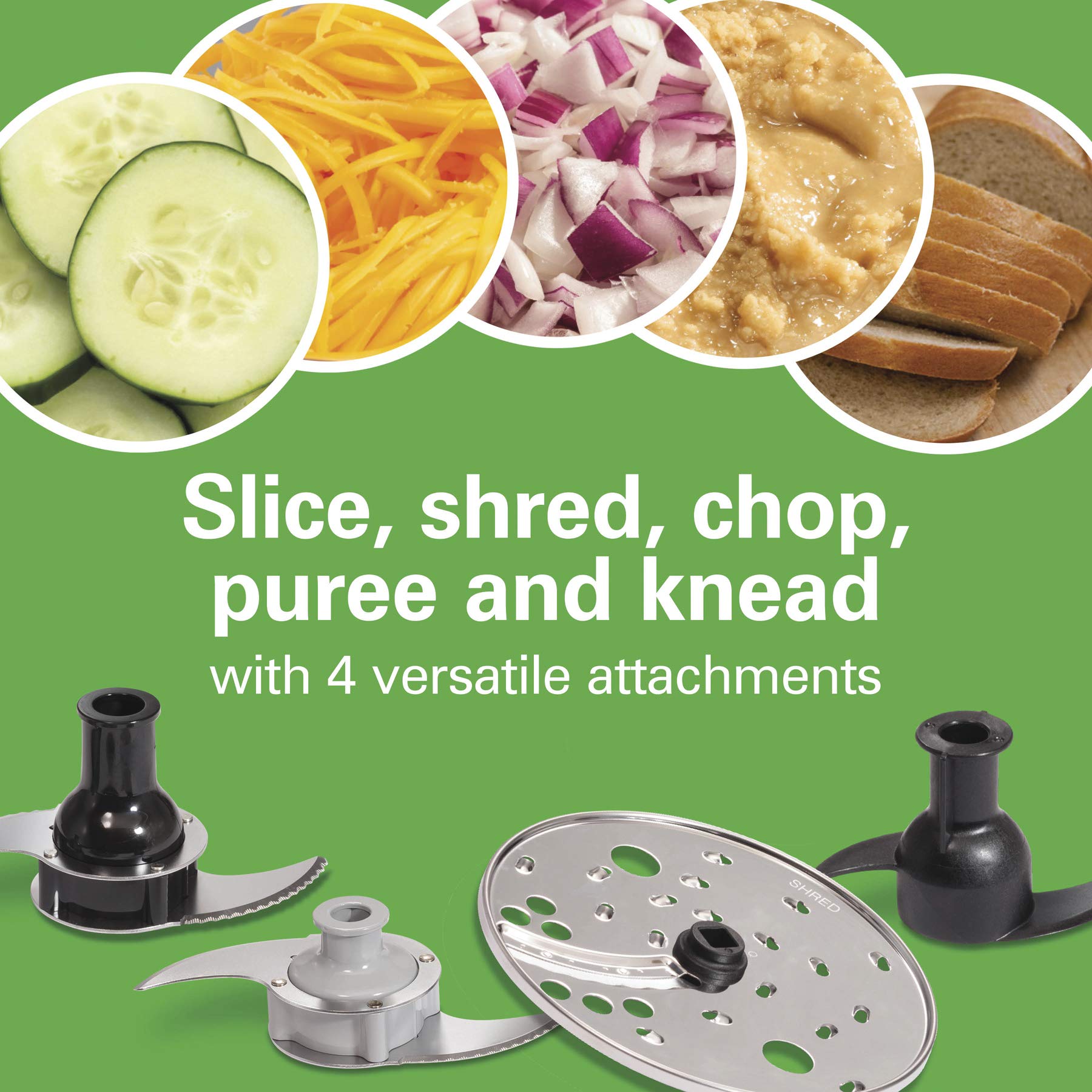 Hamilton Beach Stack & Snap Procesador de alimentos y cortador de verduras, sin BPA, cuchillas de acero inoxidable, 14 tazas + 4 tazas, motor de 3 velocidades de 500 W, negro (70585)