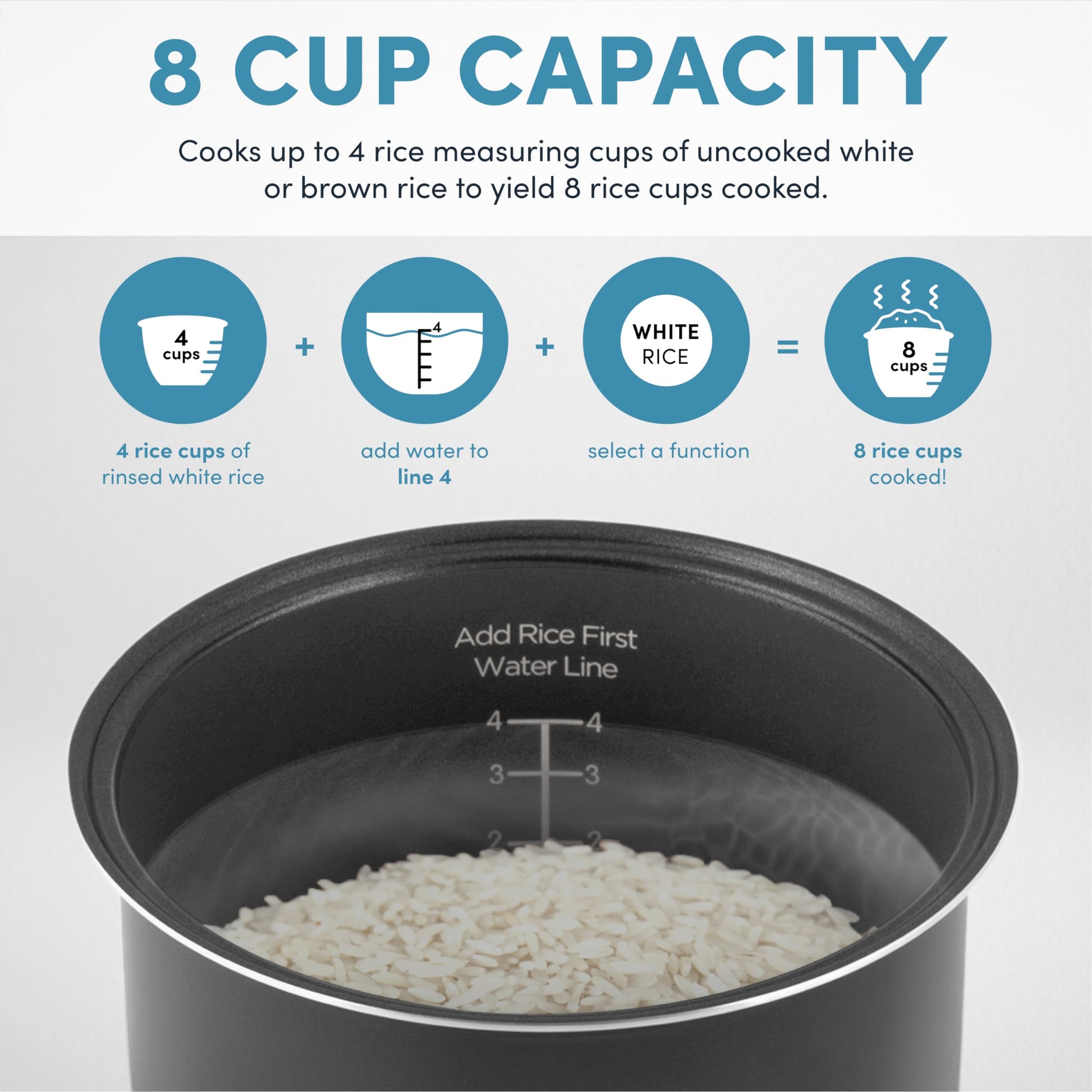 AROMA® - Arrocera digital, 4 tazas (sin cocinar) / 8 tazas (cocida), vaporizador, multicocina, olla de avena, mantiene caliente automáticamente, 2 cuartos de galón, exterior de acero inoxidable