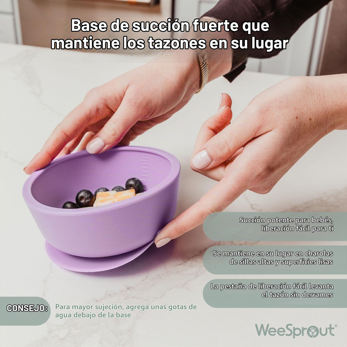 WeeSprout Suction Bowls for Baby (Set of 2) - 100% Silicone Toddler Bowl w/Plastic Lid - Leak Proof Feeding Supplies - Dishwasher & Microwave Safe Infant Bowls w/Extra Strong Suction Base
