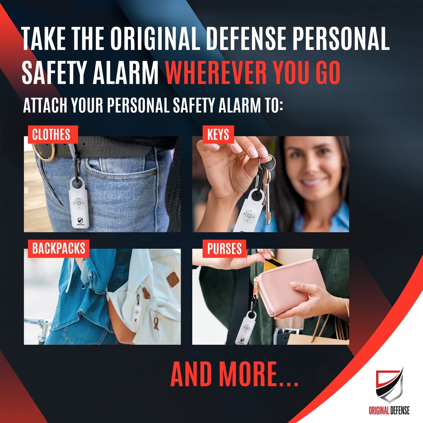 Alarma de Autodefensa Original Defense Blanco 130 dB con Luz Estroboscópica LED para Mujer