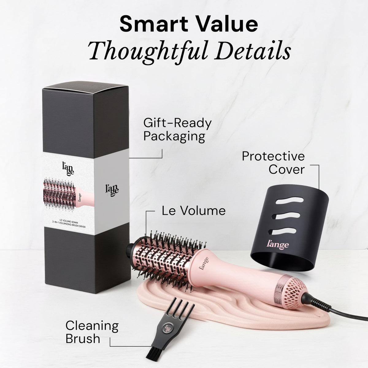 Cepillo Secador L'ANGE HAIR Titanio 2 en 1 Le Volume Ovalado Antifrizz para Cabello