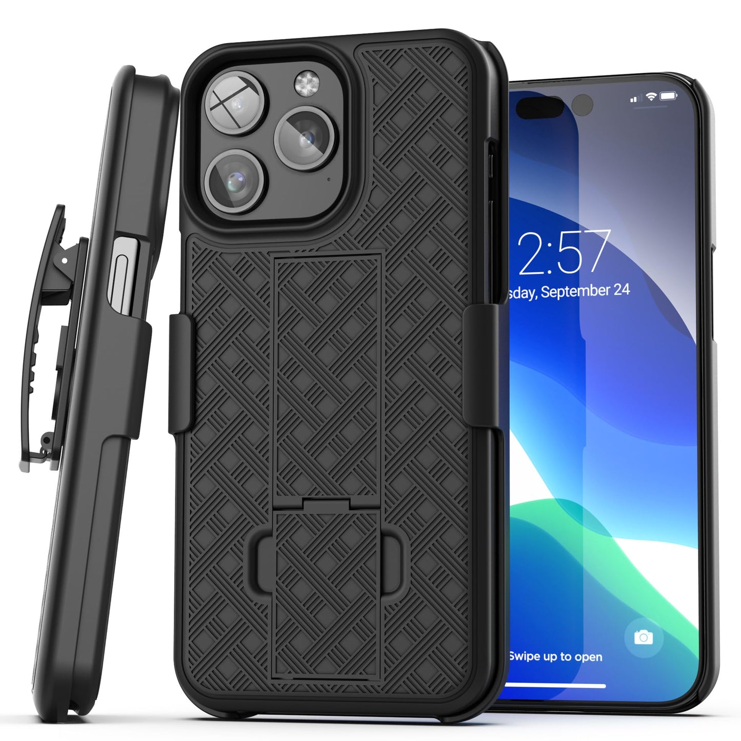 Galvanox Funda diseñada para iPhone 15 Pro Max con clip para cinturón (2023) Ultra Durable PC cubierta dura Combo Shell (negro)