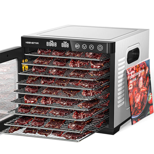 Deshidratador de alimentos para Jerky 1000 W, 9 bandejas de acero inoxidable, control de temperatura de 160 °F, espacio de secado de 8.7 pies cuadrados, temporizador de 48 horas, máquina secadora para