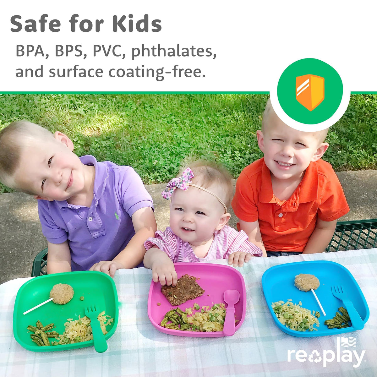 Re-Play - Platos para niños pequeños, 22 onzas, con paredes profundas y 1 tapa, aptos para lavaplatos y microondas, fabricado en Estados Unidos, juego de 3-7.37 x 1.25 pulgadas, color azul verdadero