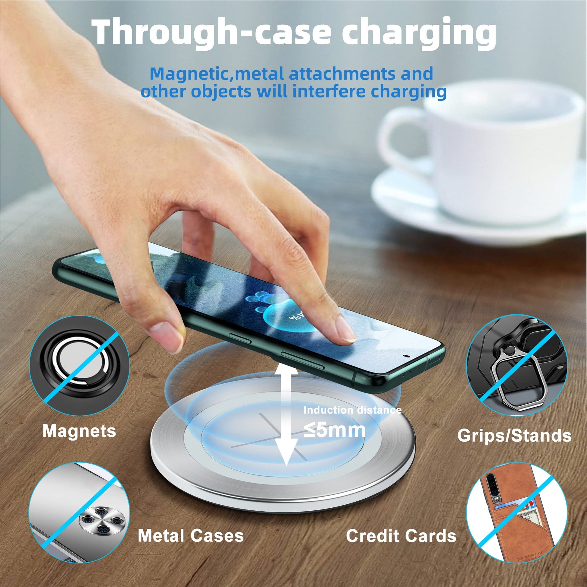 Cargador Inalámbrico Rápido, 15W Desk Wireless Charger Pad con Indicador Autoadaptativo Base Carga Inalambrica para iPhone 15/14/13/12/11/, AirPods/Samsung/Huawei/XiaoMi (No Adaptador de AC)