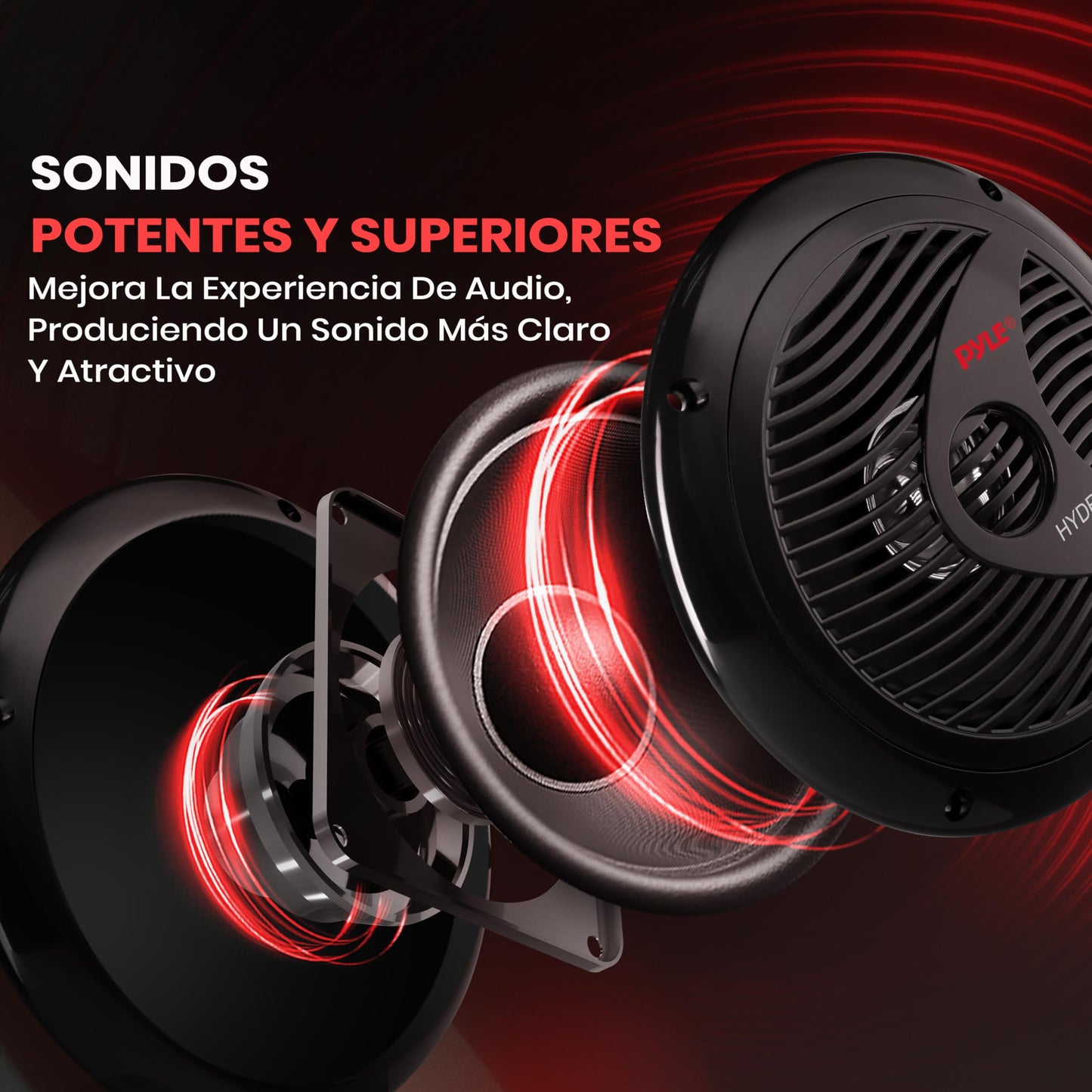 Pyle bocinas marinas dobles de 6.5 pulgadas. Sistema de sonido estéreo para exteriores resistente al agua. 2 vías. Potencia 150 watts. 1 par. Negro
