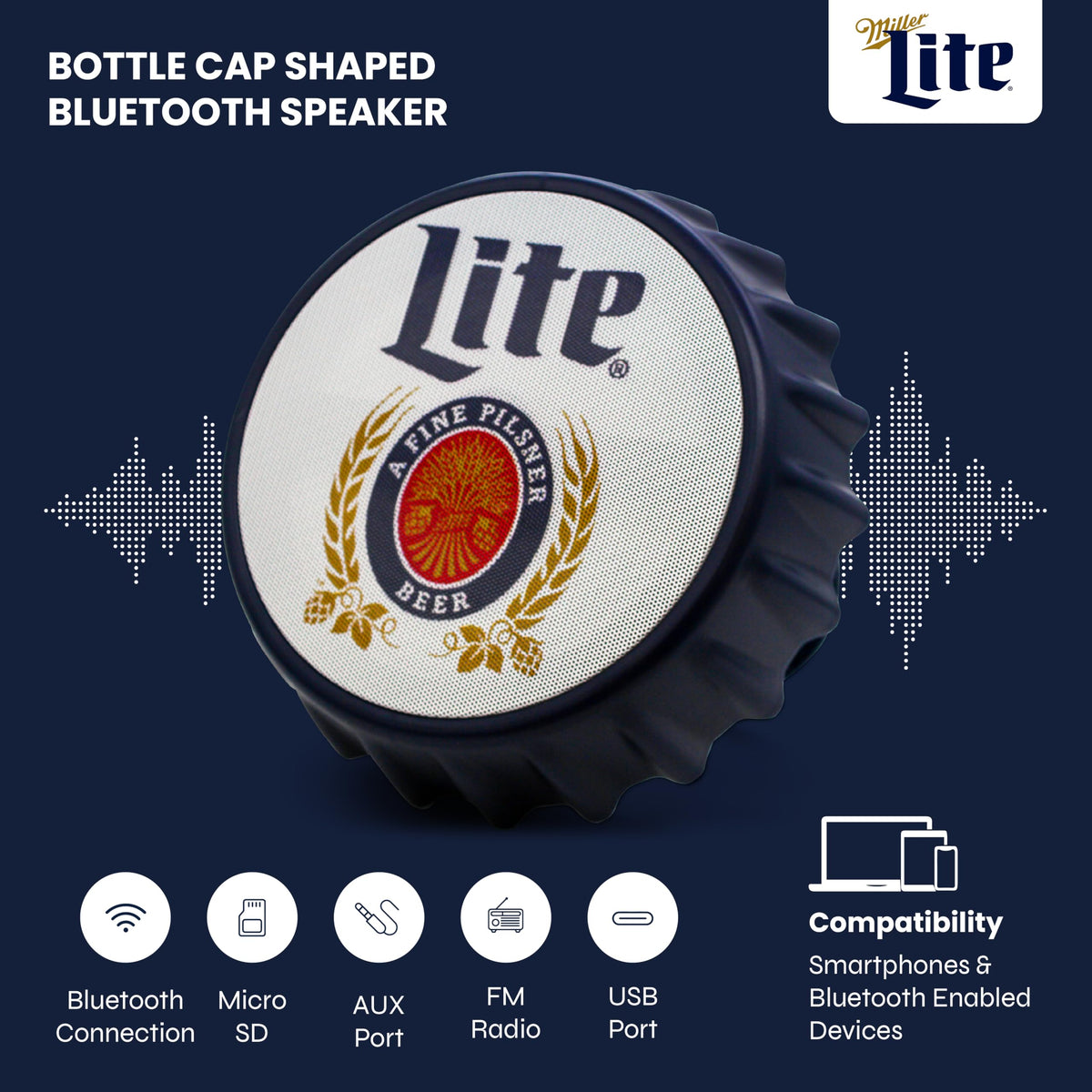 Altavoz Bluetooth Miller Lite Azul con Luz que Cambia de Color y Soporte