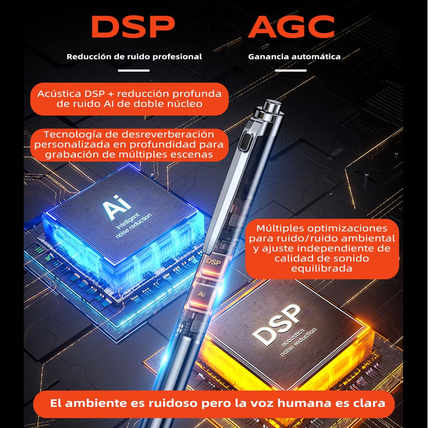Grabadora de Voz 16GB Profesional con Transcripción a Texto,Reducción de Ruido AI,Diseño en Lápiz Metálico Ultra Delgado con 3 Recambios,para Clases,Reuniones y Conferencias(MP3/WAV,Memoria Ampliable)