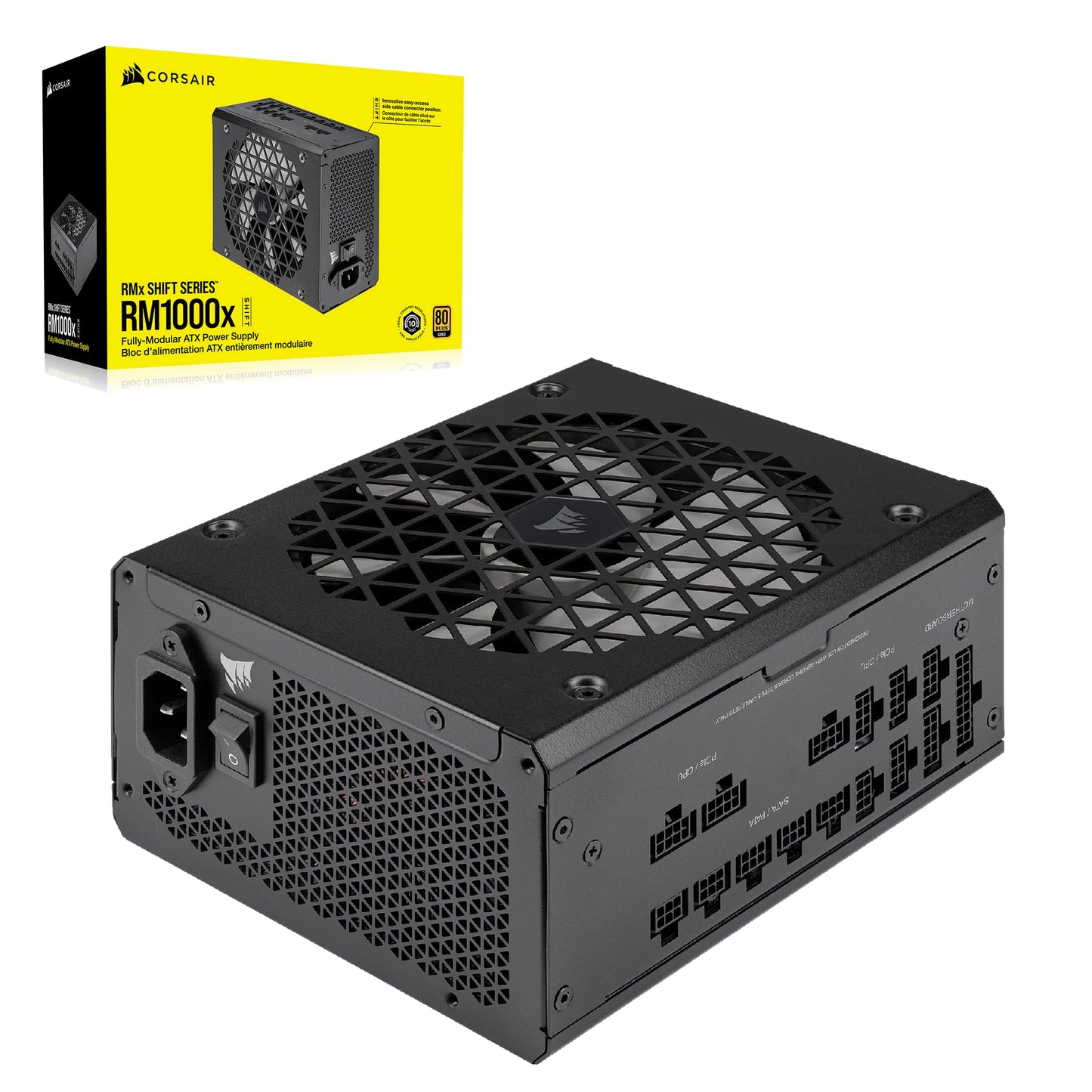 Corsair RM1000x Shift Fuente de alimentación Totalmente Modular - Compatible con ATX 3.1 y PCIe 5.1 - Modo Ventilador Cero RPM - Condensadores a 105°C - Eficiencia 80 Plus Gold - Negro