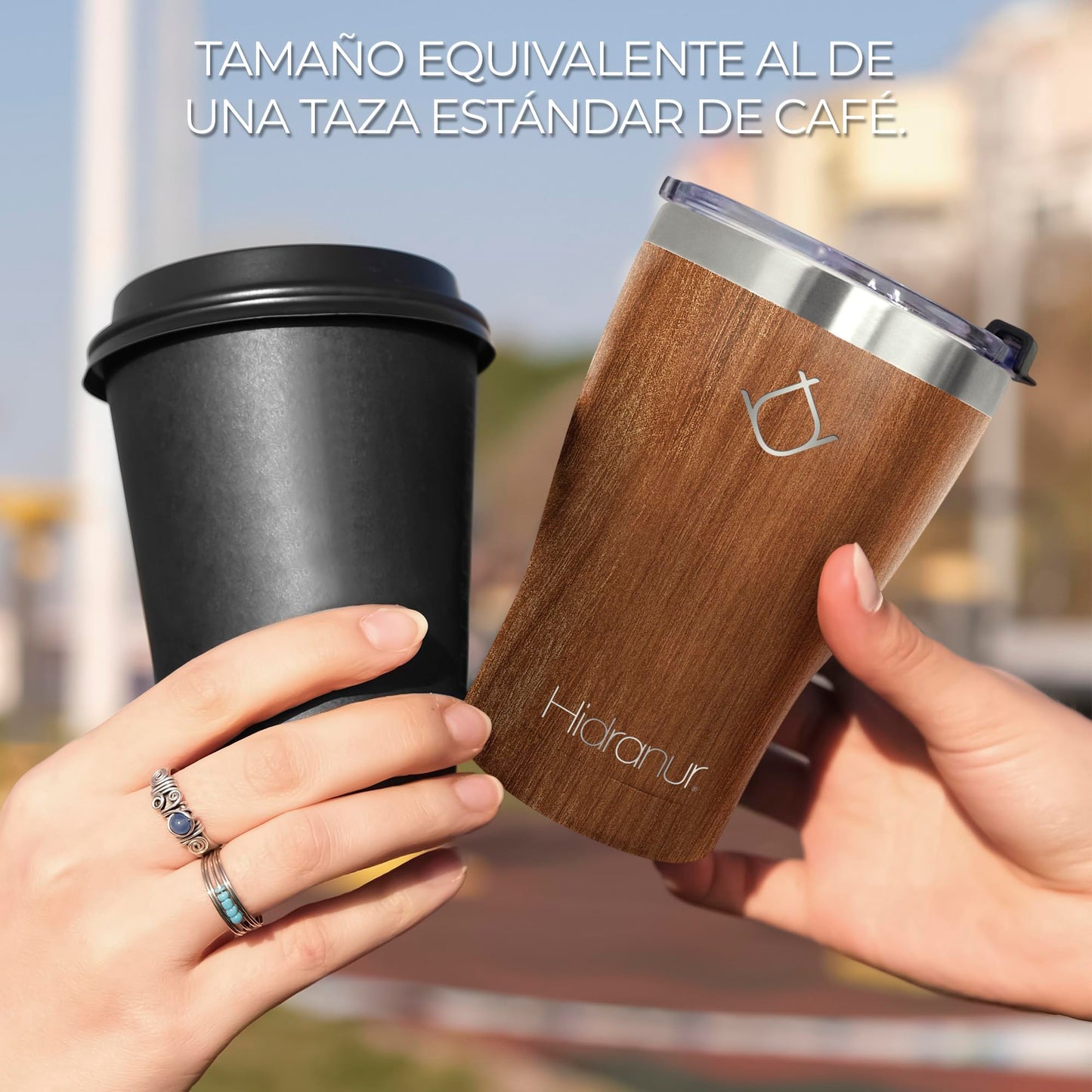 Hidranur Termo de Acero Inoxidable Doble Aislamiento Térmico, 12 Oz (354.882 ml), Termo para Café, Tapa Hermética Antifugas, Popote Incluido (Madera, 12 Oz (354.882 ml))