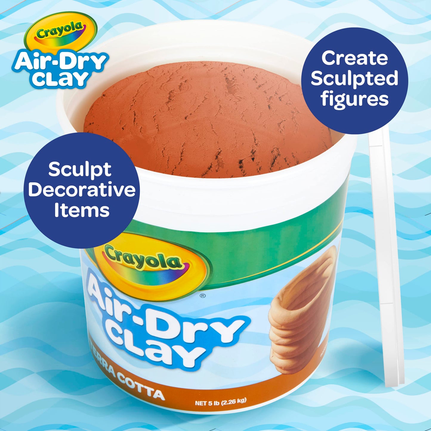 Crayola Arcilla Seca al Aire, Terra Cotta, Cubo resellable de 5 Libras, Arcilla modeladora para niños