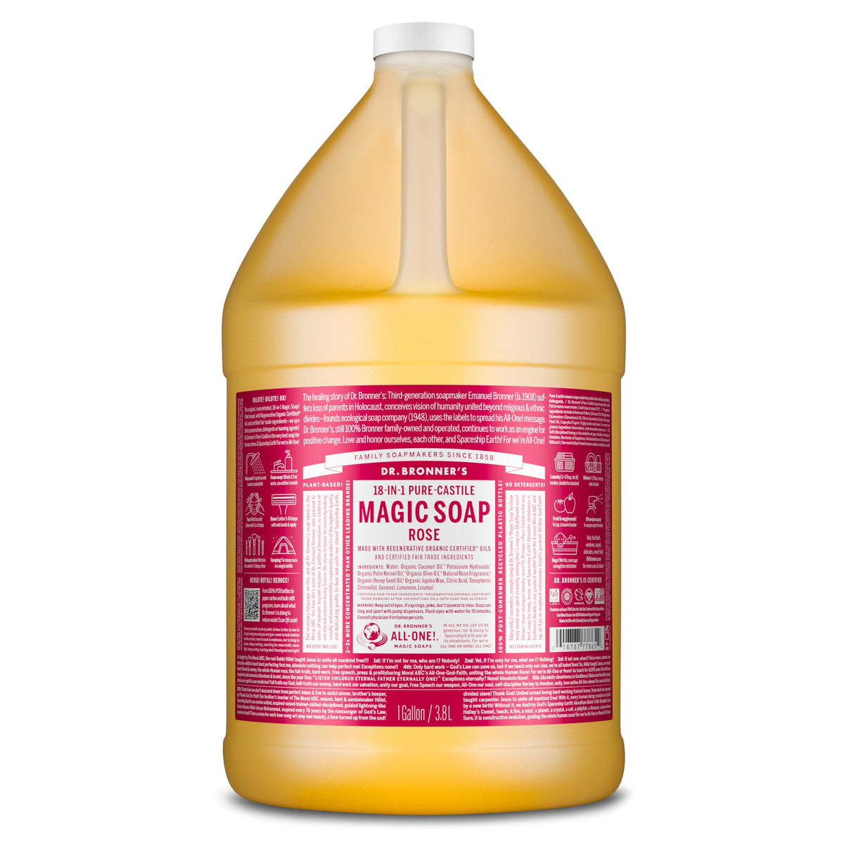 Dr. Bronner's | Jabón de castilla orgánico líquido multiusos, fórmula concentrada, fragancia floral y suavidad natural, con aceite esencial natural, aroma Rosas (3.8 L)