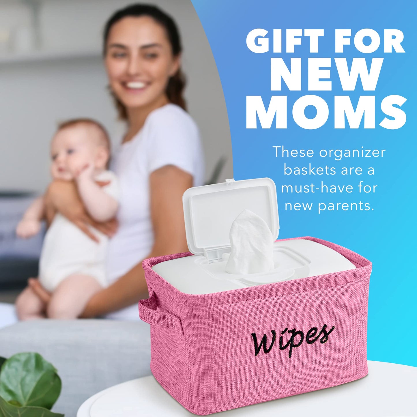 Dejaroo - Cestas para organizar toallitas y artículos esenciales para recién nacidos, organizador de pañales y toallitas, regalos bordados para baby shower, cesta de lino con asa, 9 x 6 x 5.5