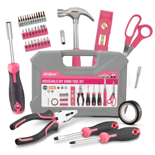 Hi-Spec Juego de Herramientas Básicas de 42 Piezas. Caja de Herramientas Manuales para el Hogar y la Oficina. Kit/Set Ideal para Reparacion, Bricolaje, y Mantenimiento. Incluye Maletin de Transporte