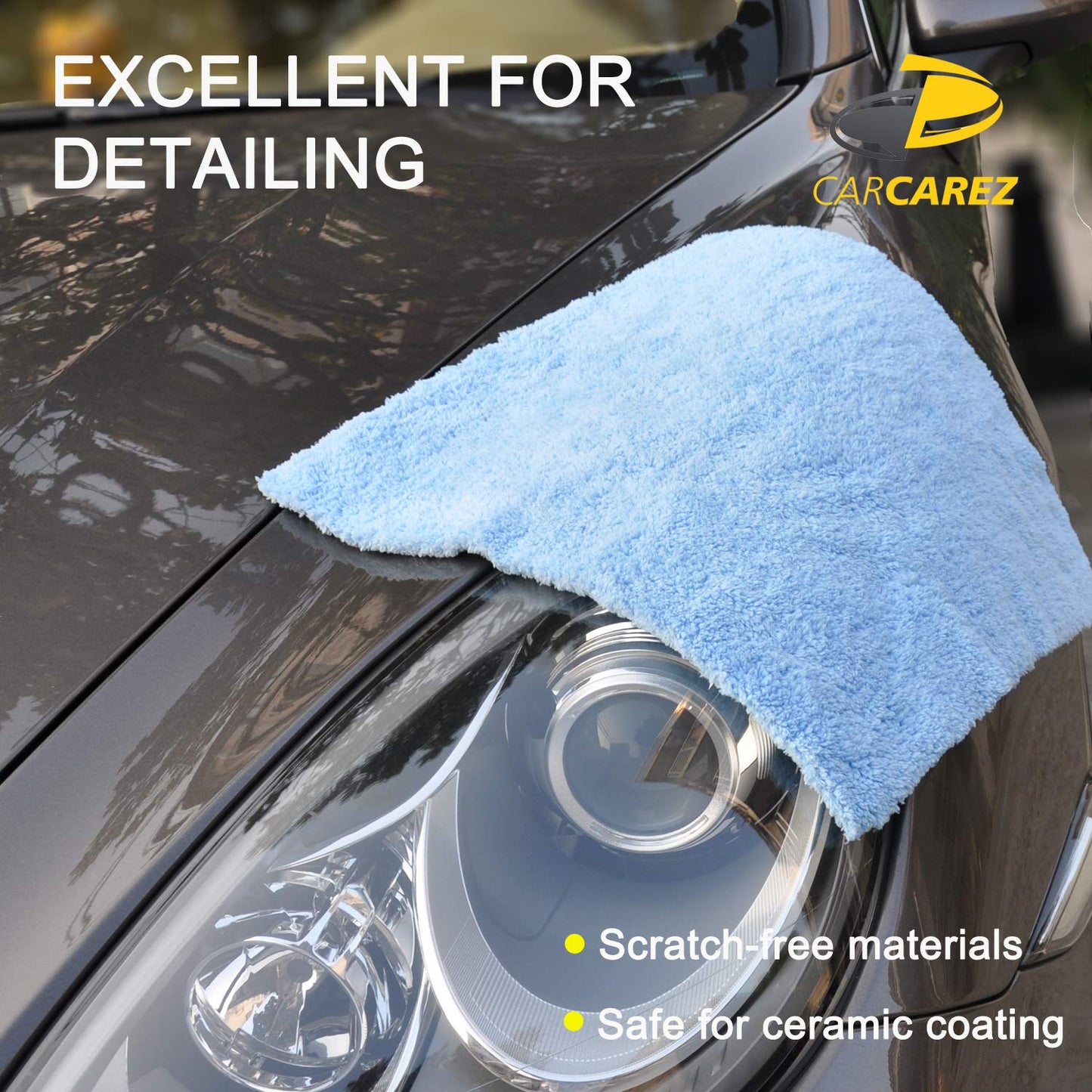 CARCAREZ - Toallas de microfibra para automóviles, secado de automóviles, toalla de pulido con paño de microfibra sin bordes de felpa, 450 g/m², 16 x 16 pulgadas Paquete de 6