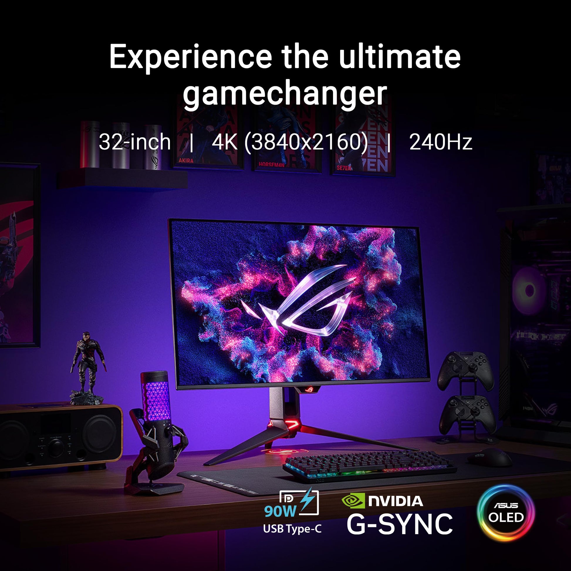 ASUS ROG Swift Monitor para Juegos OLED 4K de 32 Pulgadas (PG32UCDM) - UHD (3840 x 2160), QD-OLED, 240Hz, 0.03ms, Compatible con G-Sync, disipador térmico Personalizado, película de grafeno, 99%