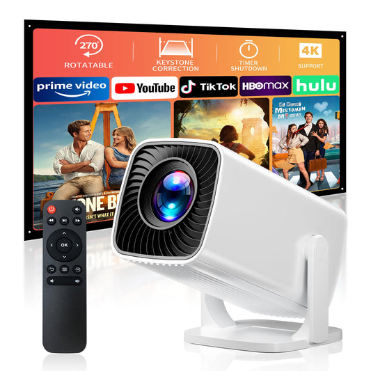 Proyector Portátil Soporte 4K con Enfoque Eléctrico y Base Giratoria 270° para Cine en Casa