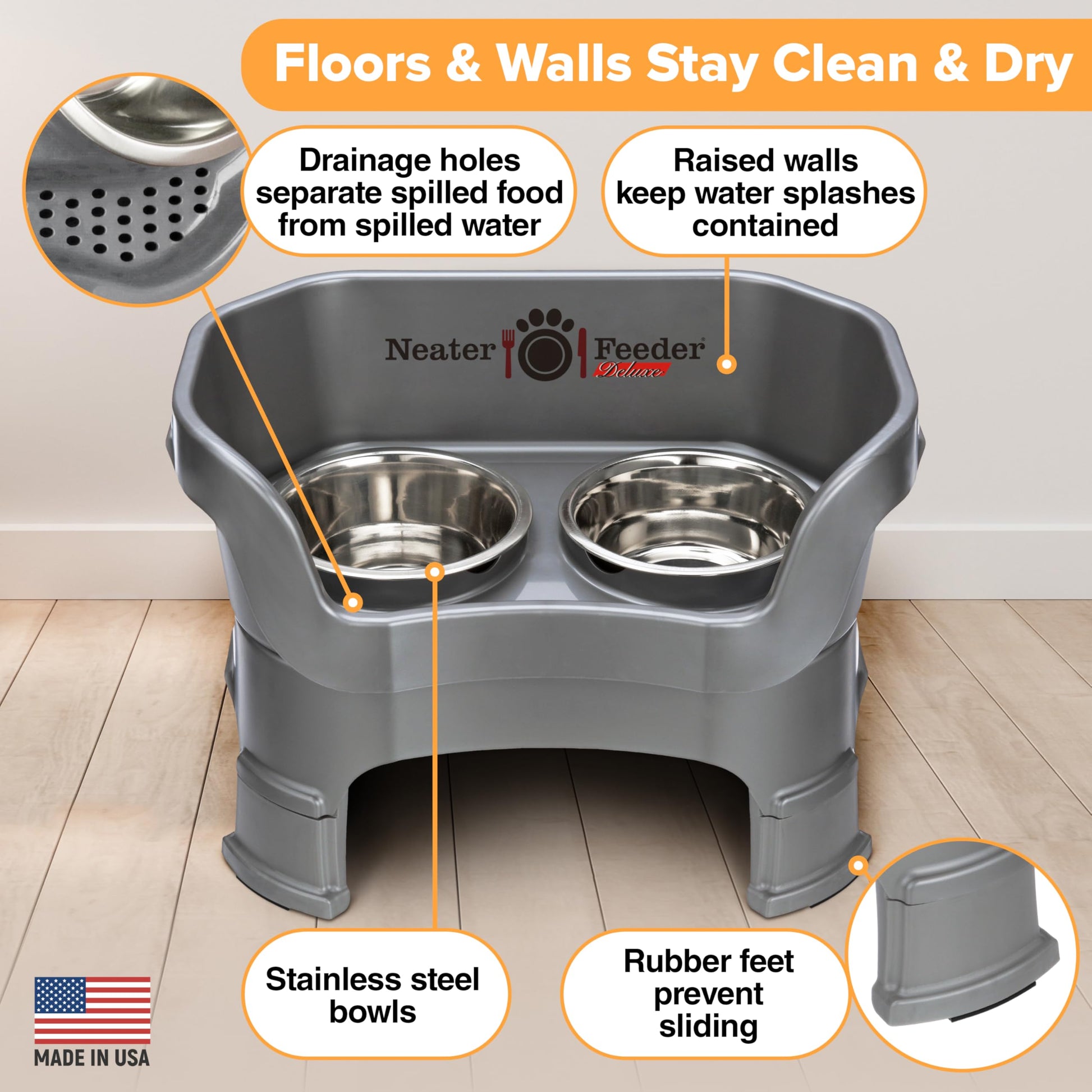 Comedero Neater Feeder Deluxe Gris Gunmetal con Tazón de Alimentación Lenta para Perro Mediano