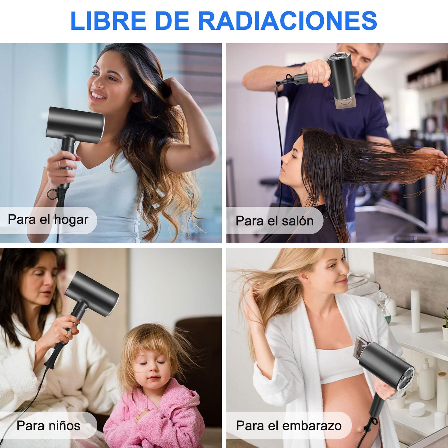 Charlemain Secadora de Cabello de Iónico Negativo, 1800W Secadora de Pelo Profesional con 3 Temperatura Ajustable, Secador de Soplado Plegable con 1 Boquilla de Cabeza Soplado y 1 Difusor （Negro）