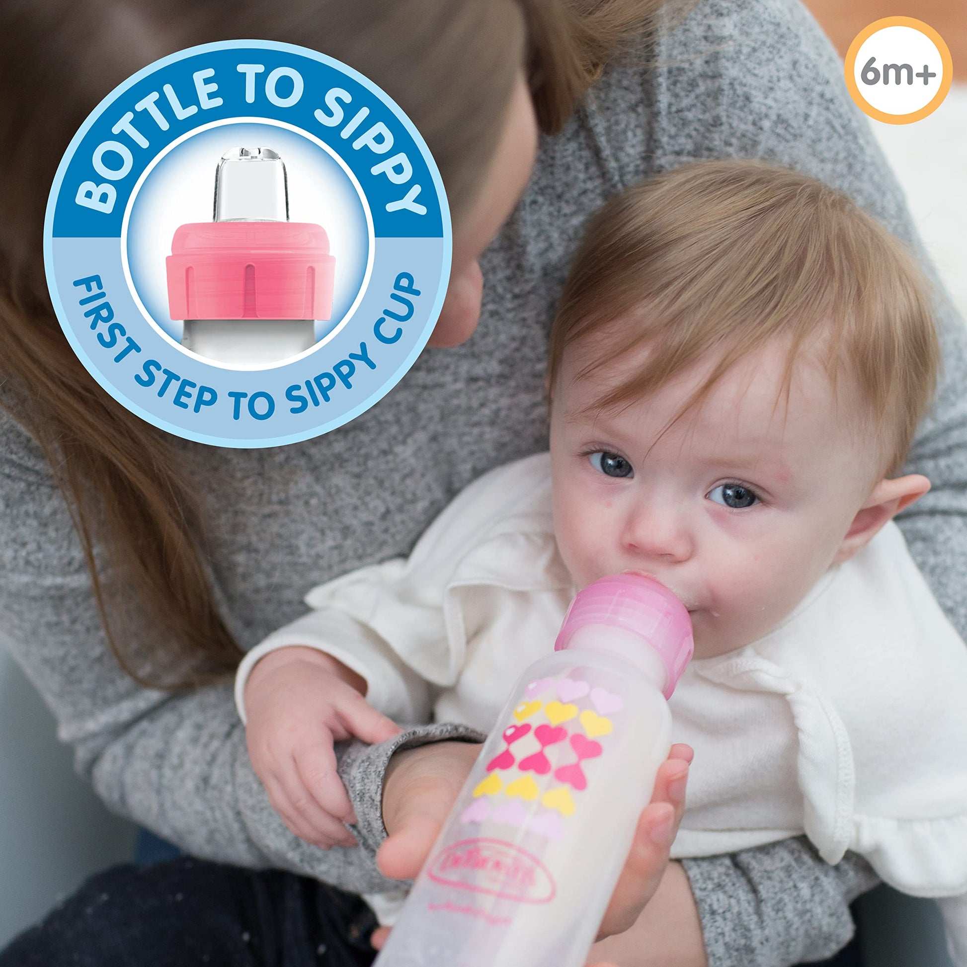 Dr. Brown's Natural Flow Options+, Kit Del Transición 2 En 1 Biberón Al Vasito Bebé Niños, Rosa (pink), Unidad Paquete De