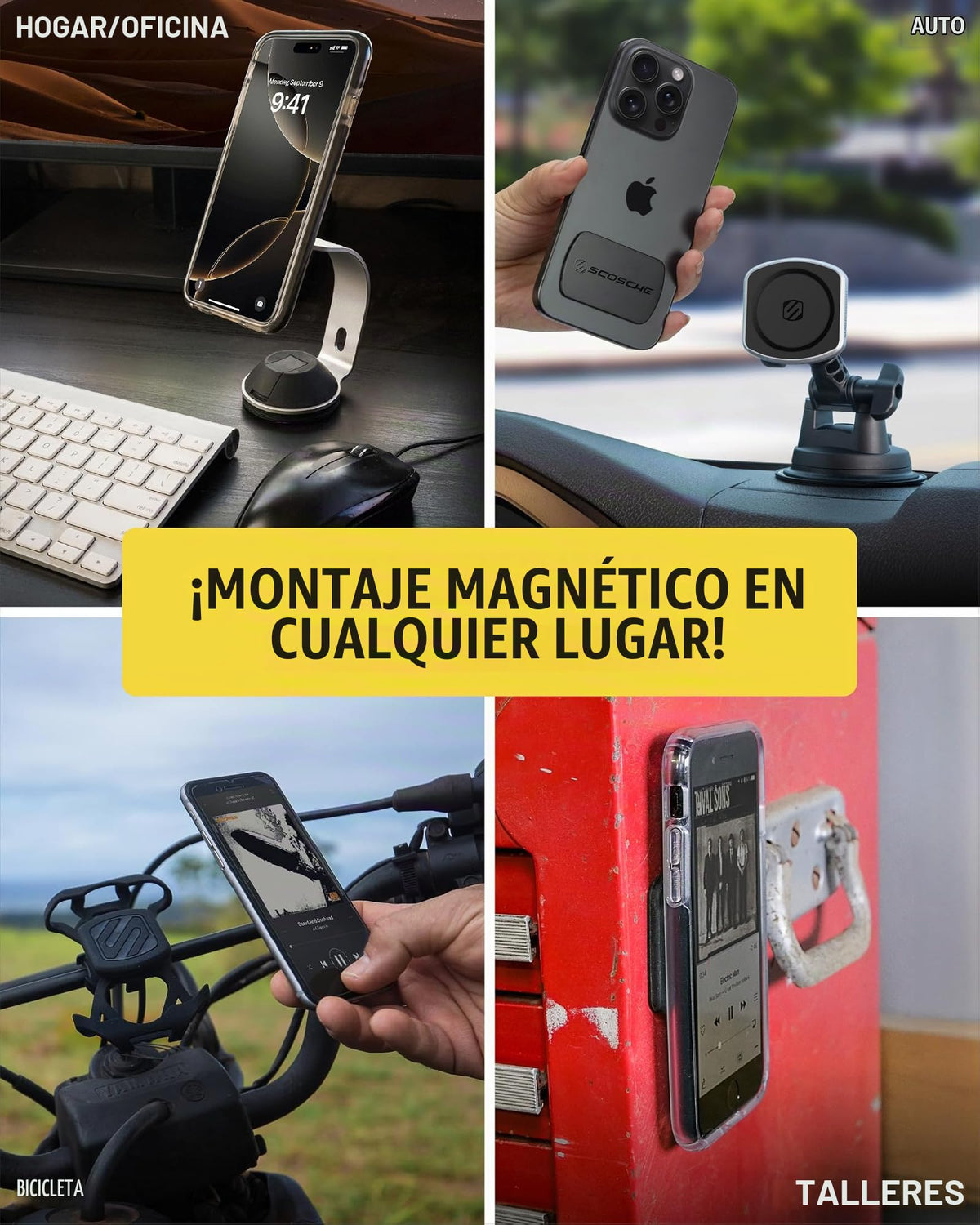 Juego de Placas de Metal Scosche MagicMount Negro con calcomanía Fuerte para Soporte Magnético Universal para Teléfono Celular
