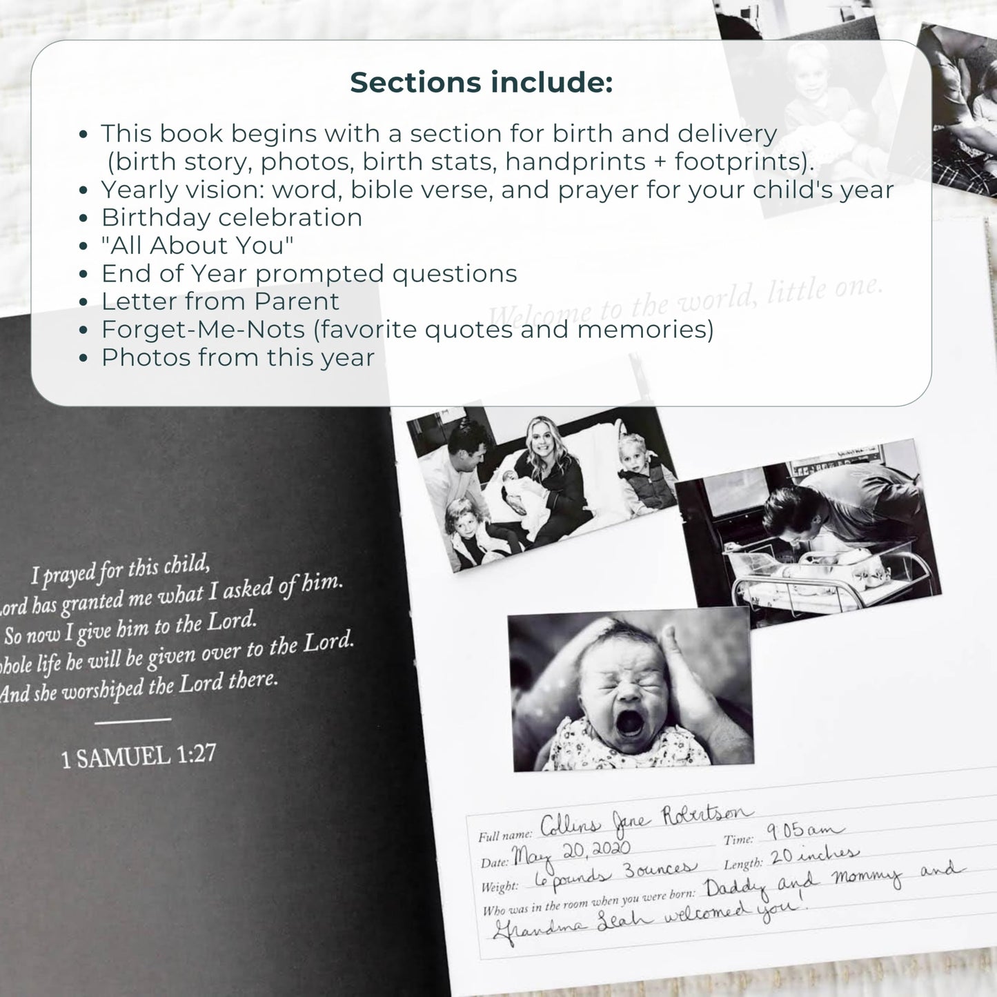 Dear Son: A Prompted Prayer Journal & Childhood Keepsake by Duncan & Stone - Grey | Baby Boy Memory Book | Scrapbook Album for Milestones | New Mom Gift for Expectant Mothers