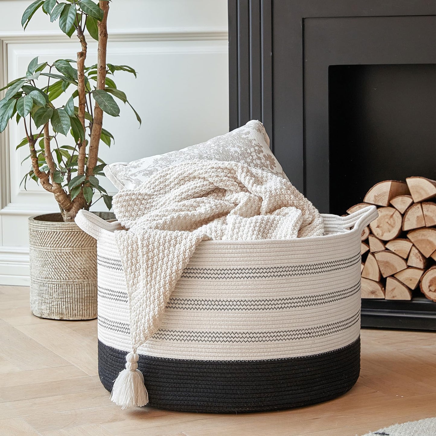 R RUNKA Cesta de almacenamiento extragrande – 22 x 55,5 x 35,5 cm XXXL extra grande – Cesta de ropa tejida con asas – Cesta decorativa extra grande para mantas, redonda, suave, para la sala de estar de los niños