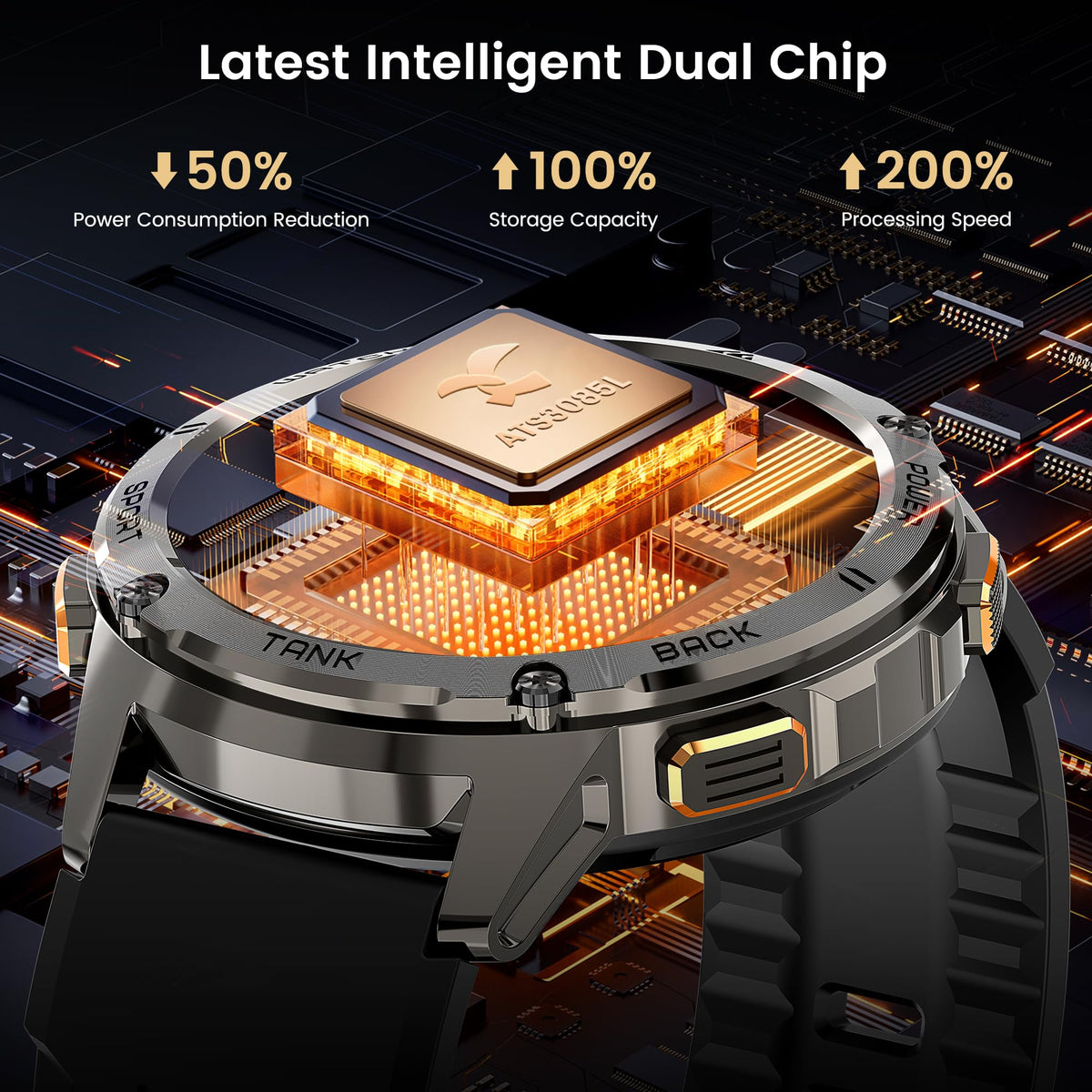 Reloj Inteligente KOSPET Negro AMOLED para Hombre con Llamadas Bluetooth y Monitor de Salud