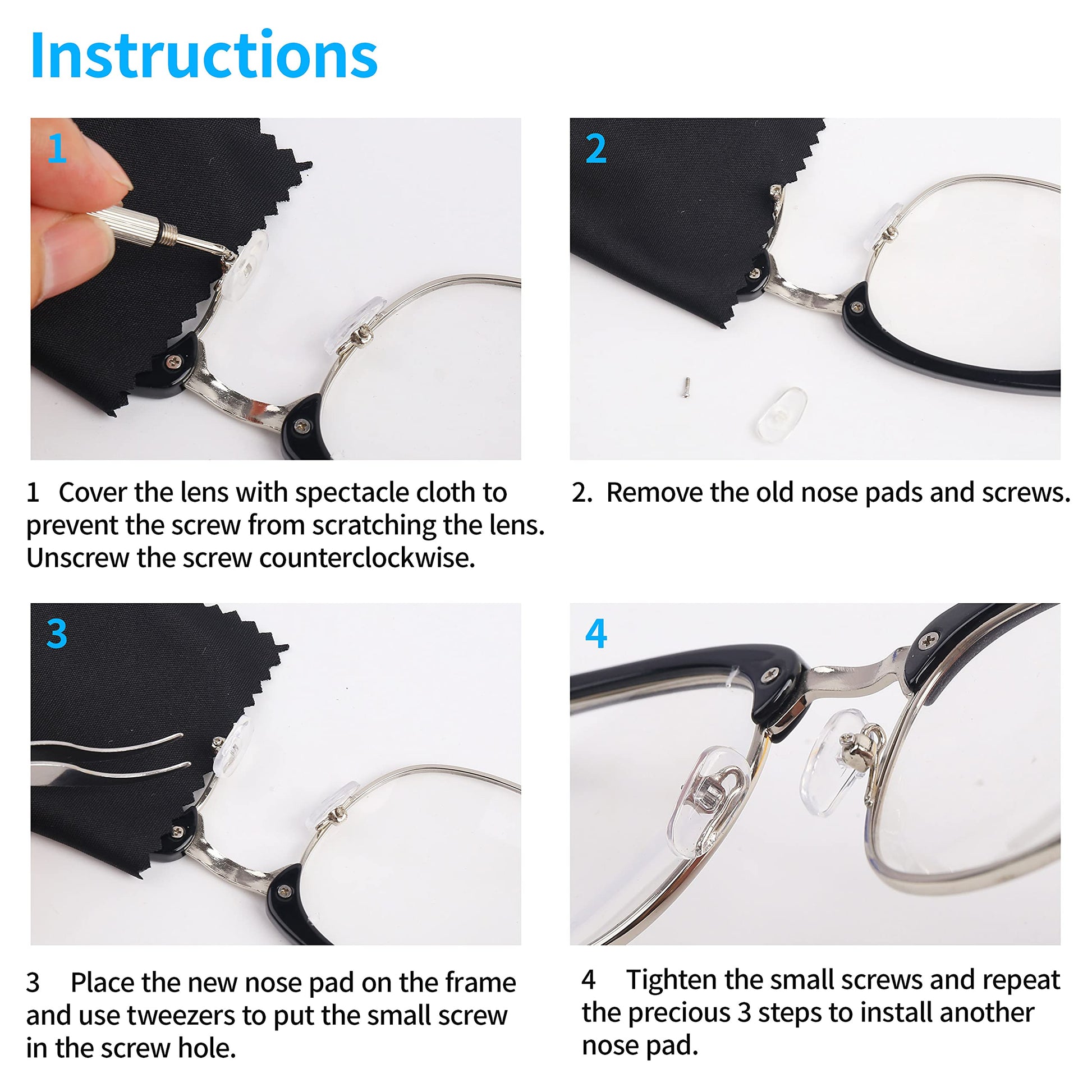 Kit de reparación de vidrio magnético para ojos, kit de herramientas de reparación de gafas con caja de tornillo compacta que incluye almohadillas para la nariz, juego de destornilladores de precisión, tornillos, pinzas para gafas, gafas de sol, reloj de