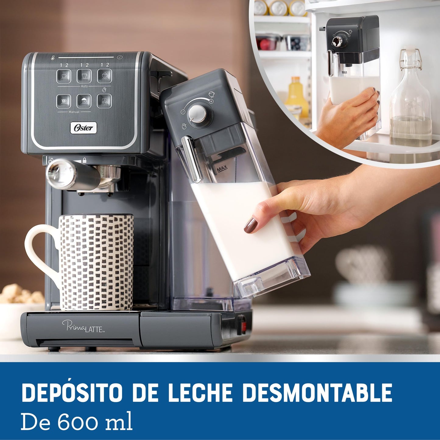 Cafetera Oster Gris con Panel Táctil y Funciones Automáticas para Espresso, Cappuccino y Latte