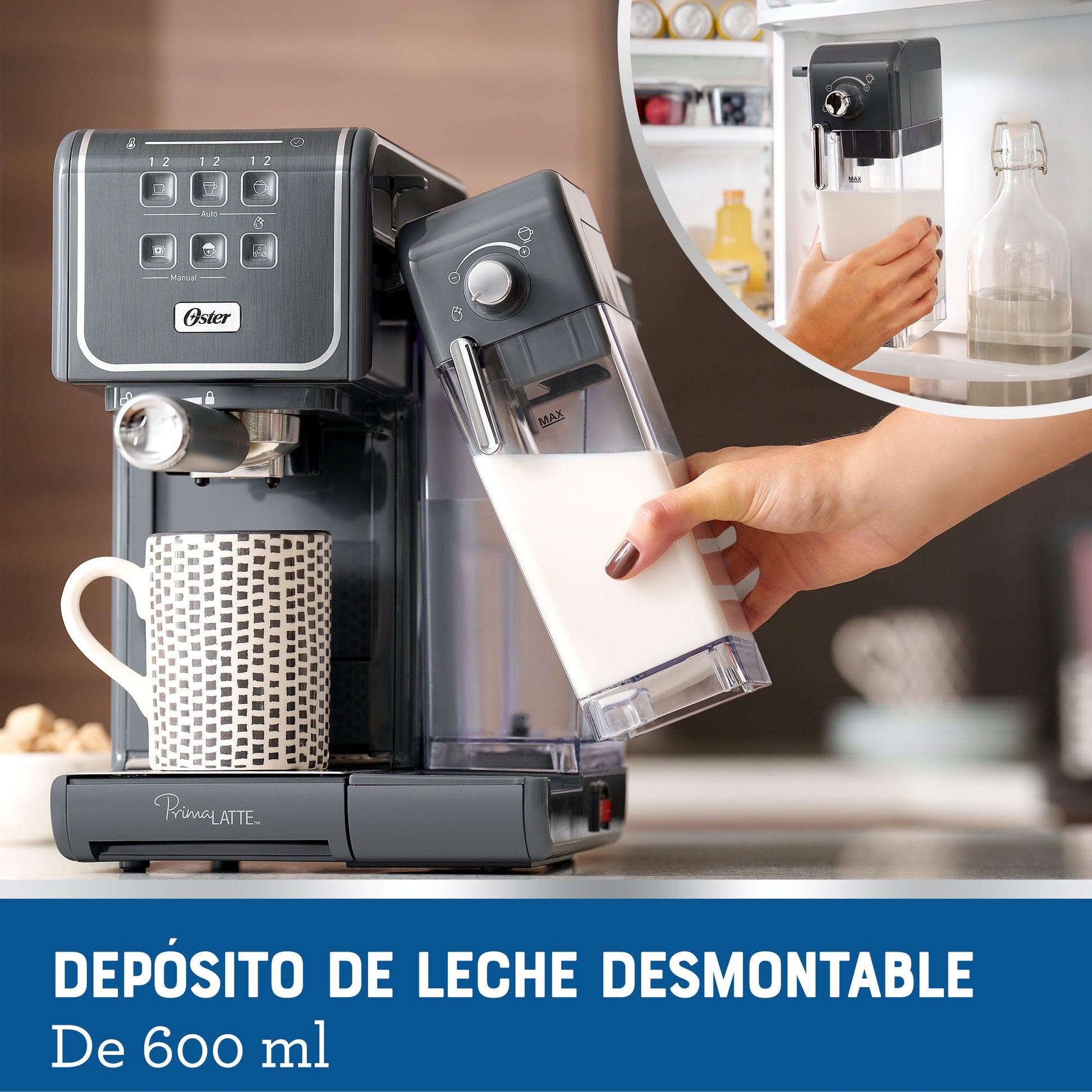 Cafetera Oster Gris con Panel Táctil y Funciones Automáticas para Espresso, Cappuccino y Latte