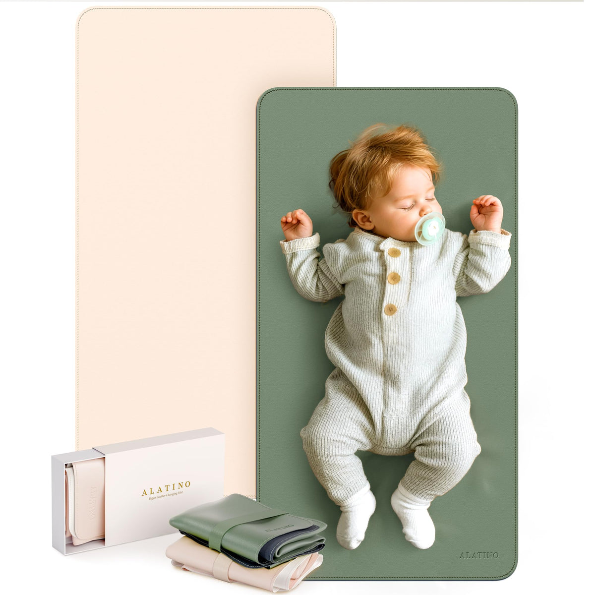 Paquete de 2 alfombrillas de piel vegano para bebé, tamaño grande de 30 x 17 pulgadas, impermeable, plegable, cambiador portátil para viajes, hogar y bolsa de pañales, regalo de bebé para nuevas mamás