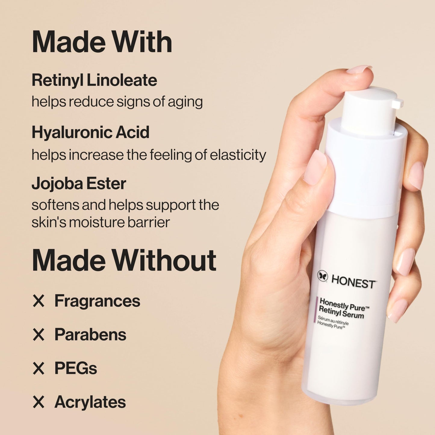 Suero Retinol Honest Beauty Puro sin Parabenos con Tapioca Encapsulado Liberación Prolongada