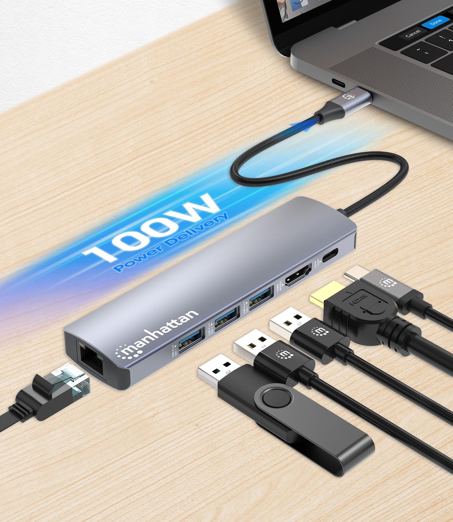 Manhattan 153959: Estación Docking USB-C con Hub 6 en 1 para Expandir tu Conectividad
