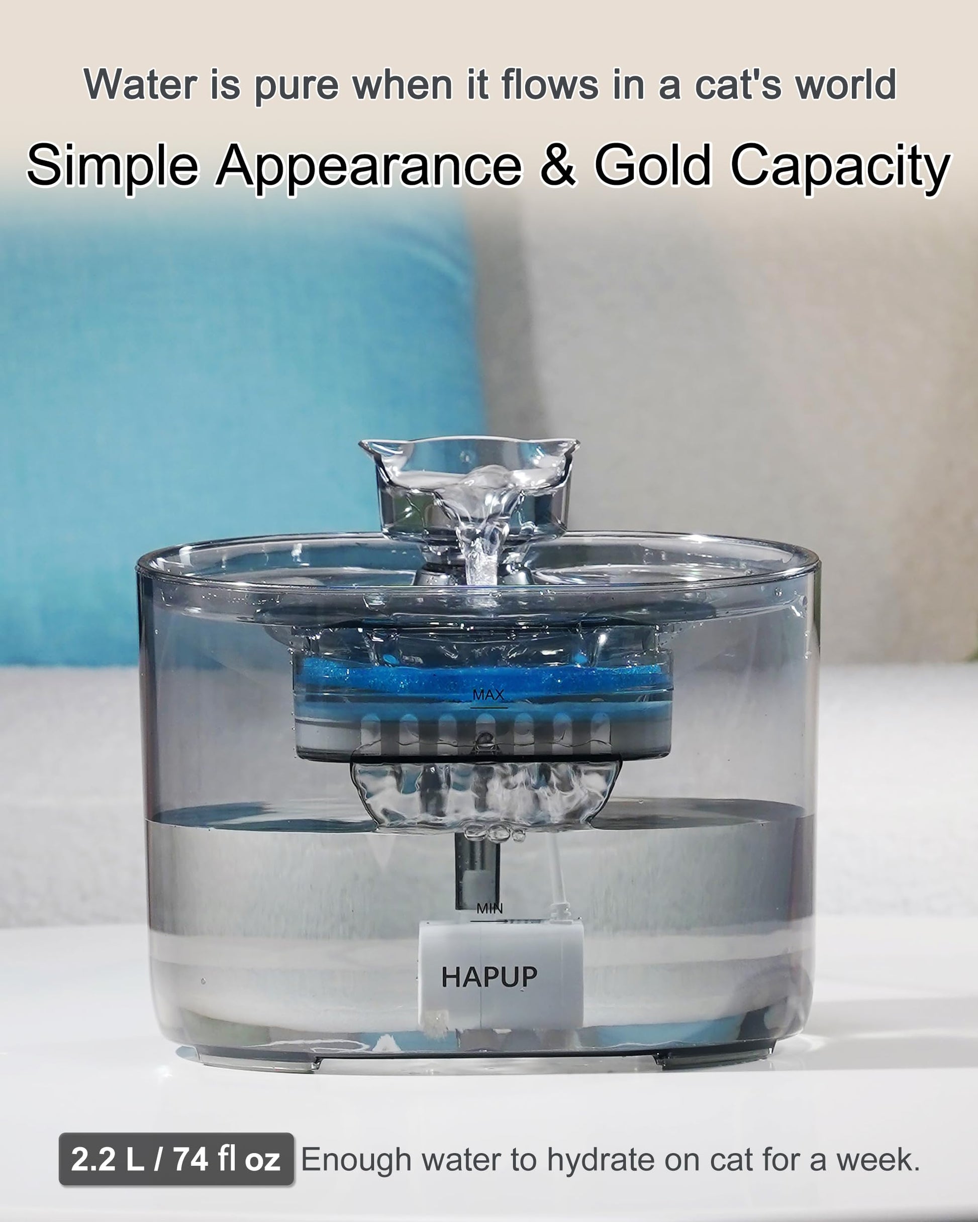 HAPUP Fuente para Gatos Bebedero Gatos Automático Silenciosa 2,2L Fuente Gato con 2 Modos de Flujo Agua Filtración Quíntuple Bomba de Agua Adaptador UE Cepillo y Filtro Fuente Gatos