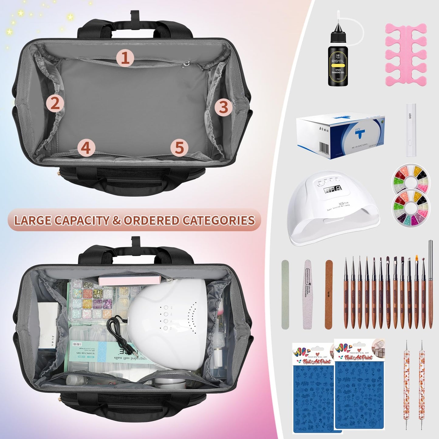 LTINVECK - Funda organizadora de esmalte de uñas con capacidad para 70 botellas (15 ml/0.5 fl.oz), Negro, Large