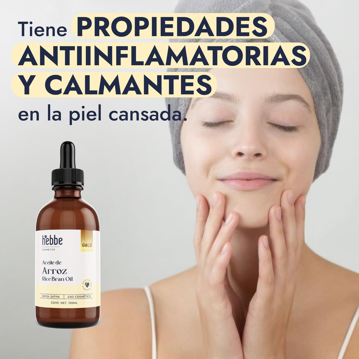 HEBBE - Aceite de Arroz 100 ml | Regula la Producción de Sebo | Hidratante para la Piel | Mejora la Apariencia de la Piel Envejecida | Trata Quemaduras Solares | Promueve la Formación de Colágeno | Contenido 100 ml