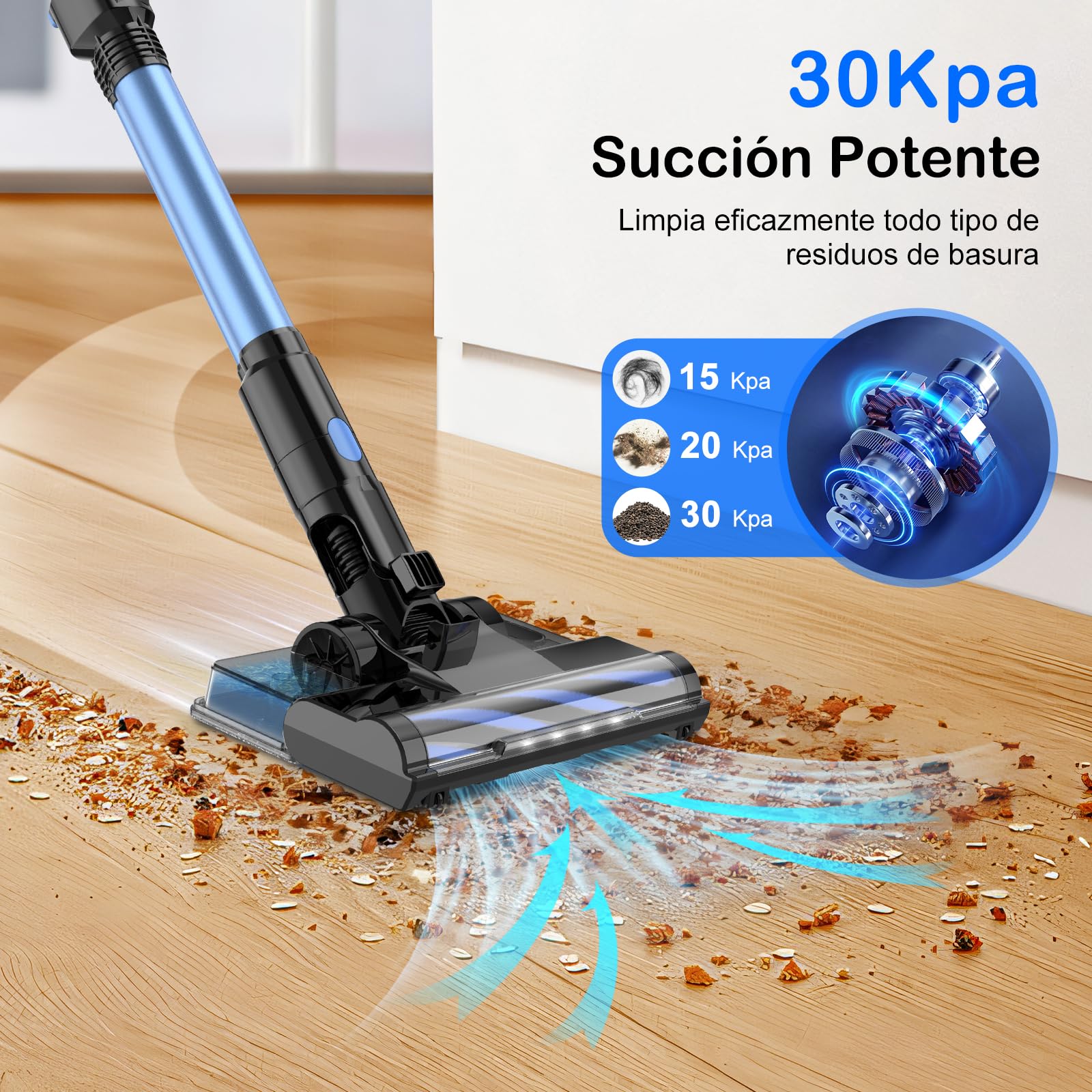 COYIVI Aspiradora Inalambrica, Aspirador Vertical Sin Cable 6 en 1, 30KPa Aspirar y Trapear, 250W Aspiradoras Potente Succión con LED y Motor Sin Escobillas, para Suelos Duros, Alfombras y Pelos de Mascotas