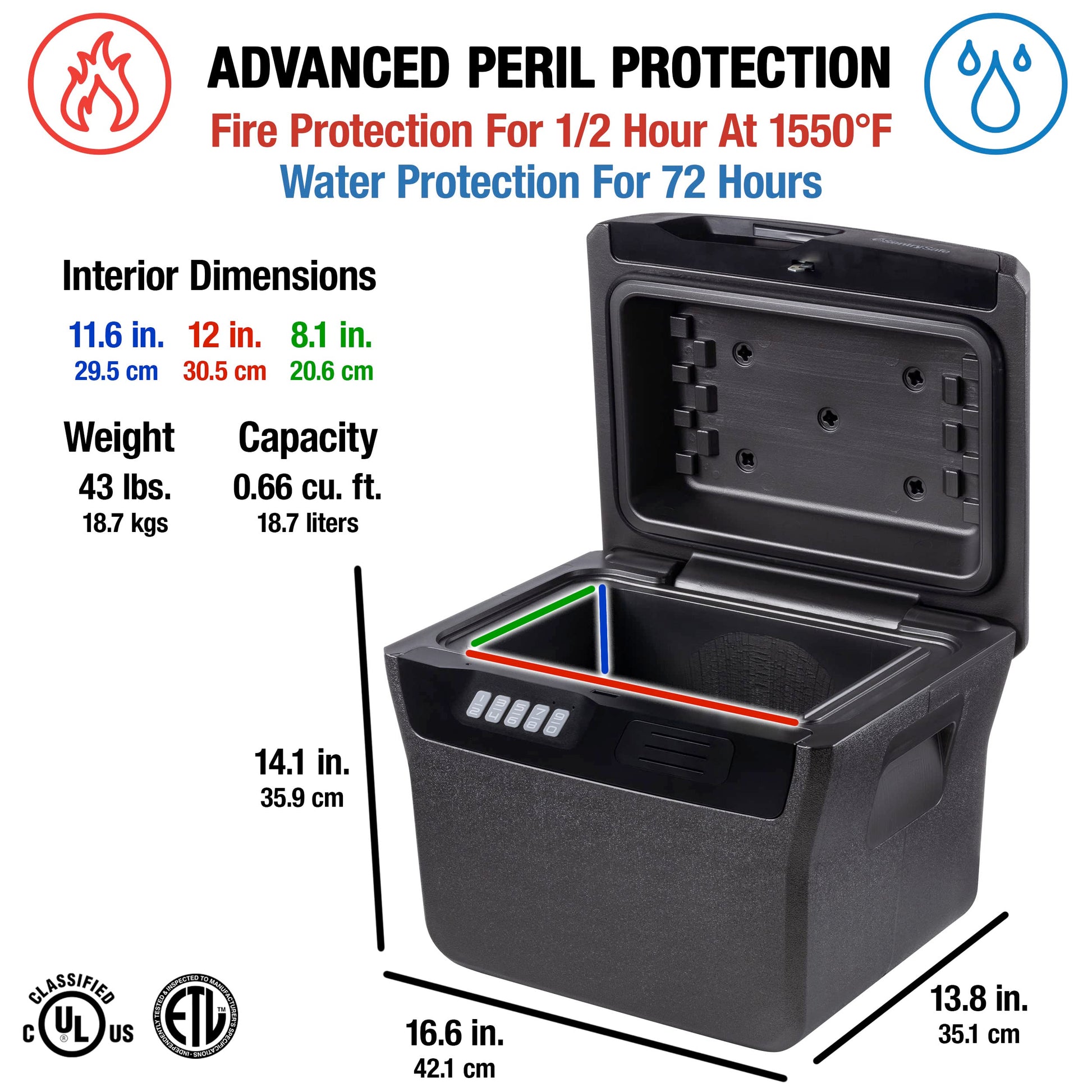SentrySafe Fire and Water Safe, Fire Resistant File Safe with Digital Lock, 0.66 Cubic Feet, FHW40300,Charcoal Grey,Large
