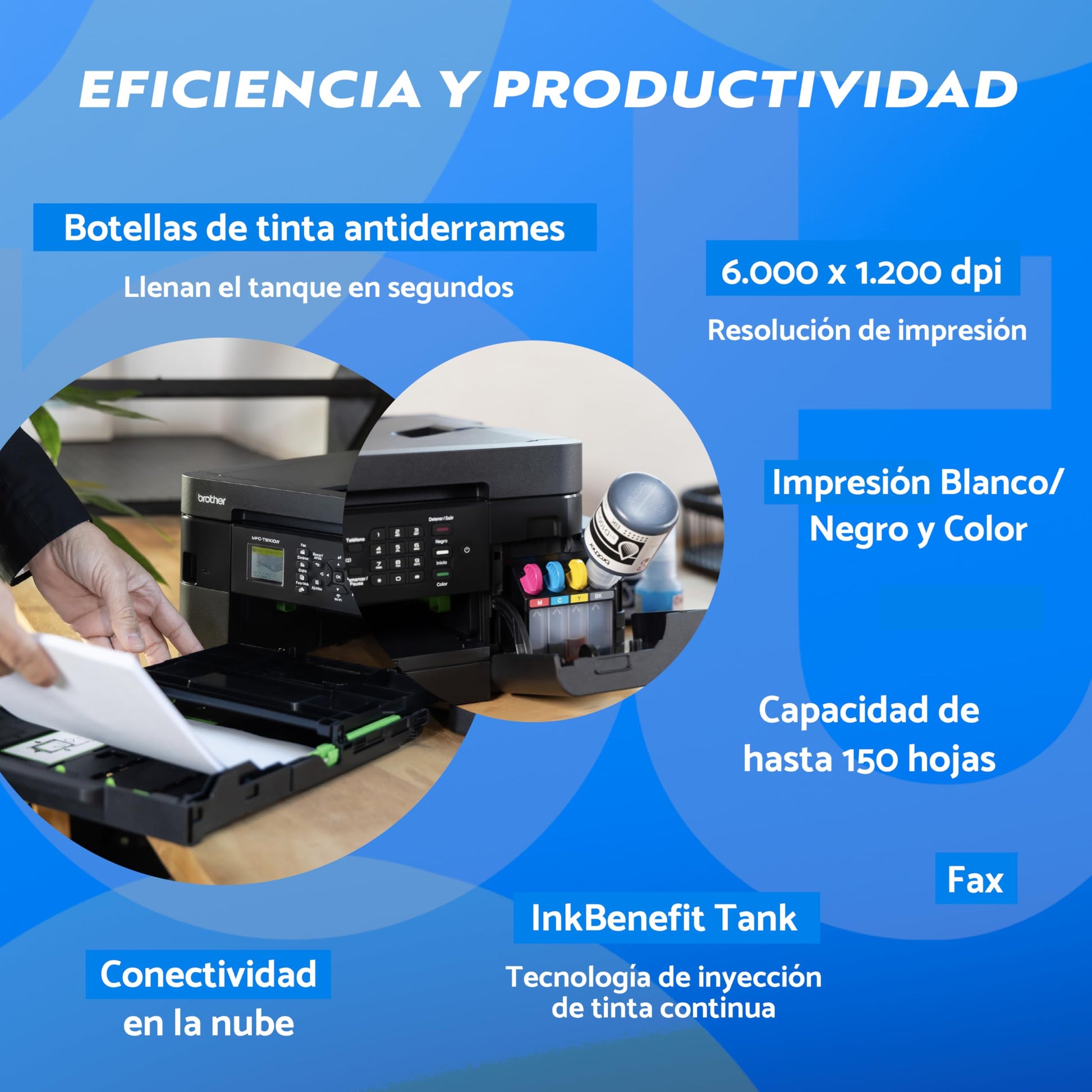 Brother Impresora Multifuncional 4 en 1 Inyección de Tinta Continua a Color MFC-T930DW | Tecnología InkBenefit Tank | Impresión Dúplex,Conectividad Wi-Fi 5GHz, Fax | Impresión en Negro y Color