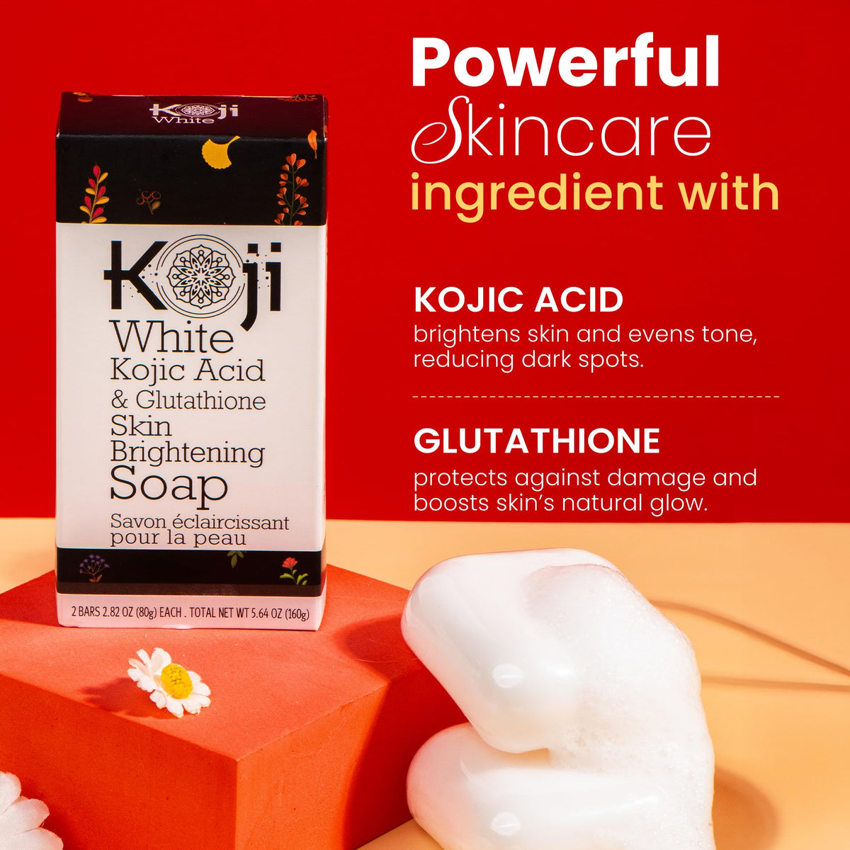 Kojic Acid & Glutathione Skin Lightening Soap (2.82 oz/2 Bars) - Brightening & Bleaching Skin Tone Formula " Reduce Acne Scars, Wrinkles Elimination, Removal Acne Scars, Dark Spots And Freckles