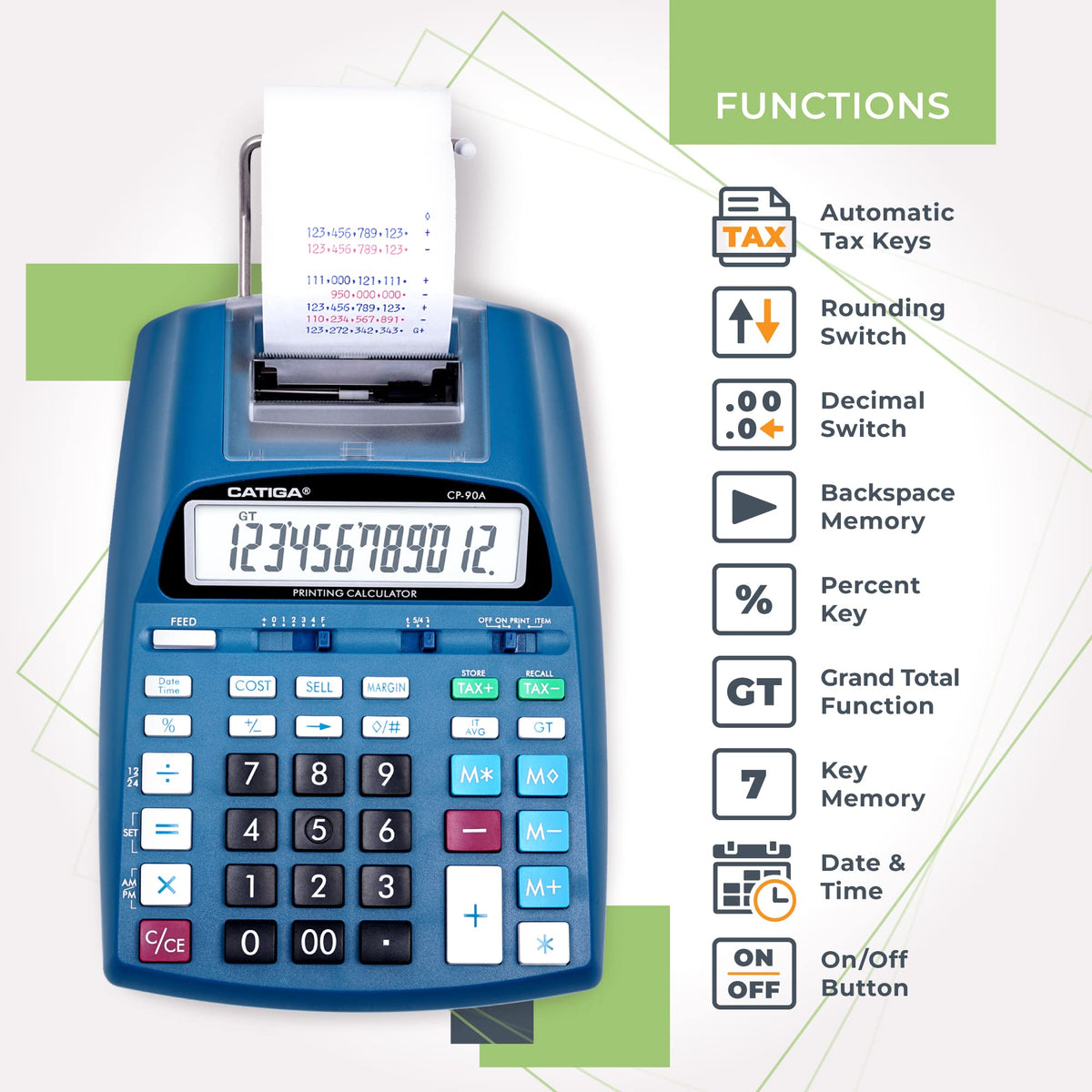 CATIGA Calculadora de impresión con cinta de impresión – Máquina de adición de 10 teclas con rollo de papel, calculadora eléctrica de computadora para contabilidad, negocios, finanzas, uso en casa