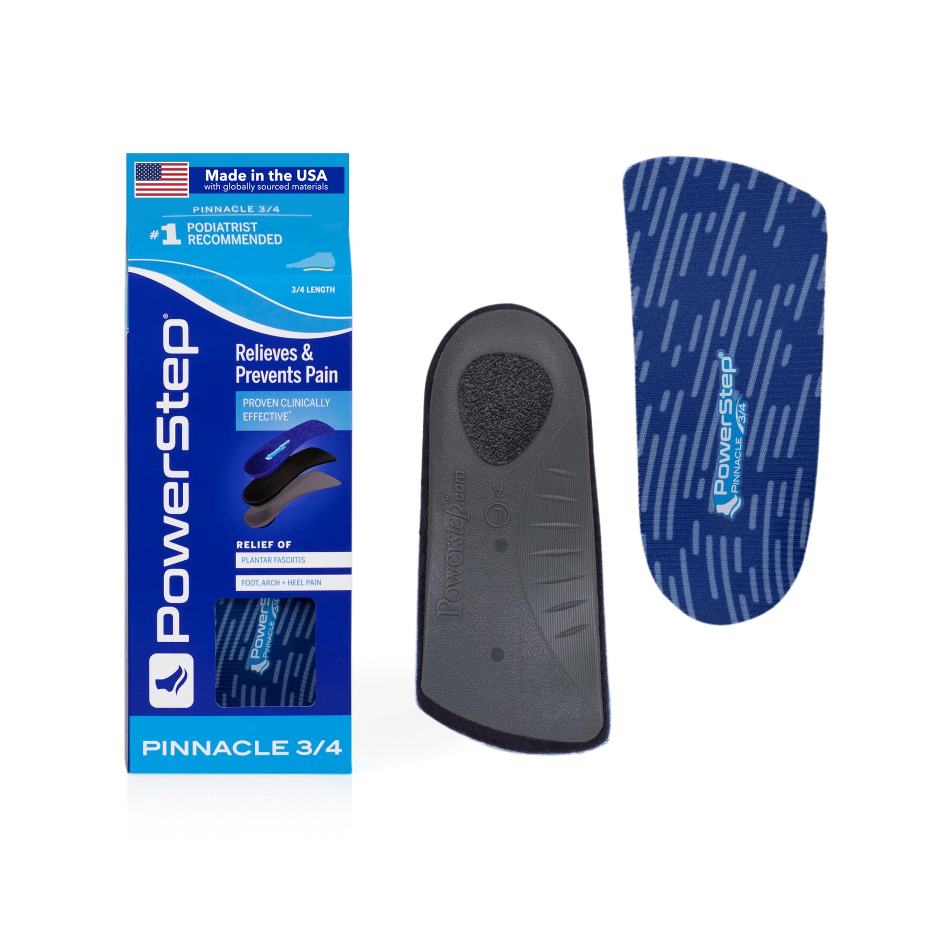Plantillas Ortopédicas Powerstep SlimTech Azul 3/4 Longitud Para Hombre y Mujer